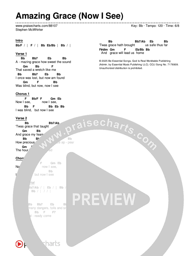 Amazing Grace (Now I See) Chords & Lyrics (Stephen McWhirter)