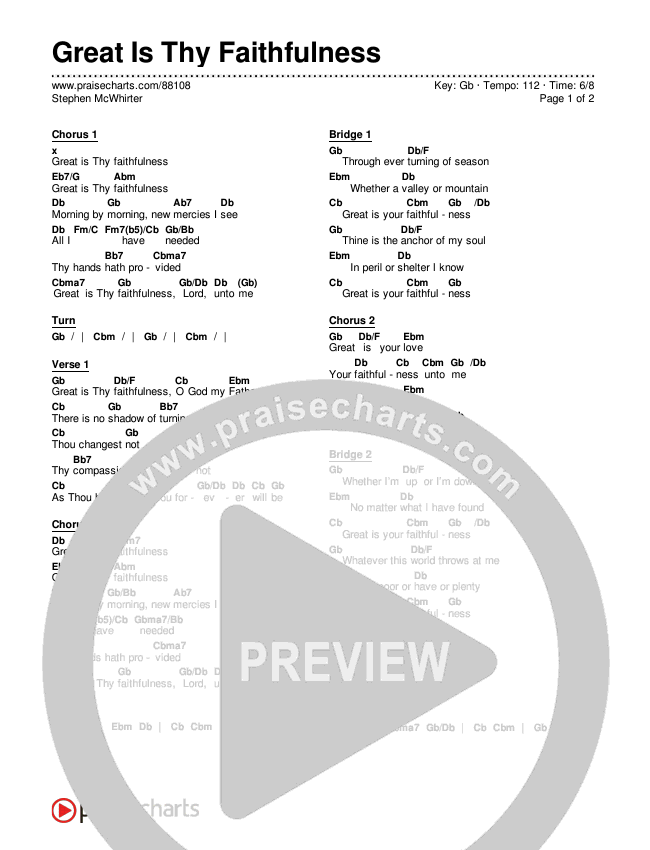 Great Is Thy Faithfulness Chords & Lyrics (Stephen McWhirter)