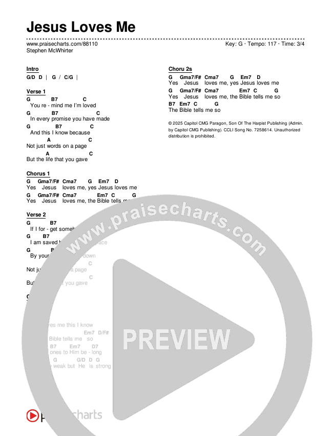 Jesus Loves Me Chords & Lyrics (Stephen McWhirter)
