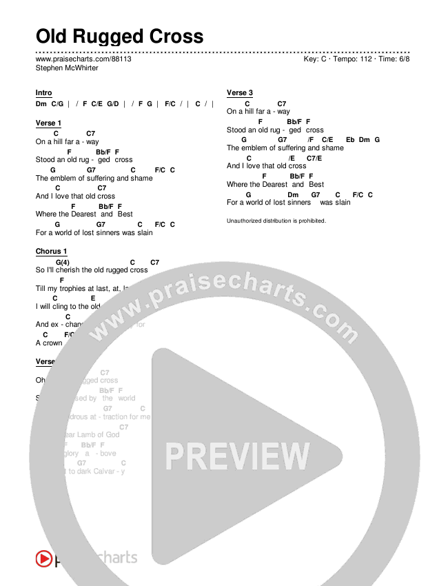 Old Rugged Cross Chords & Lyrics (Stephen McWhirter)