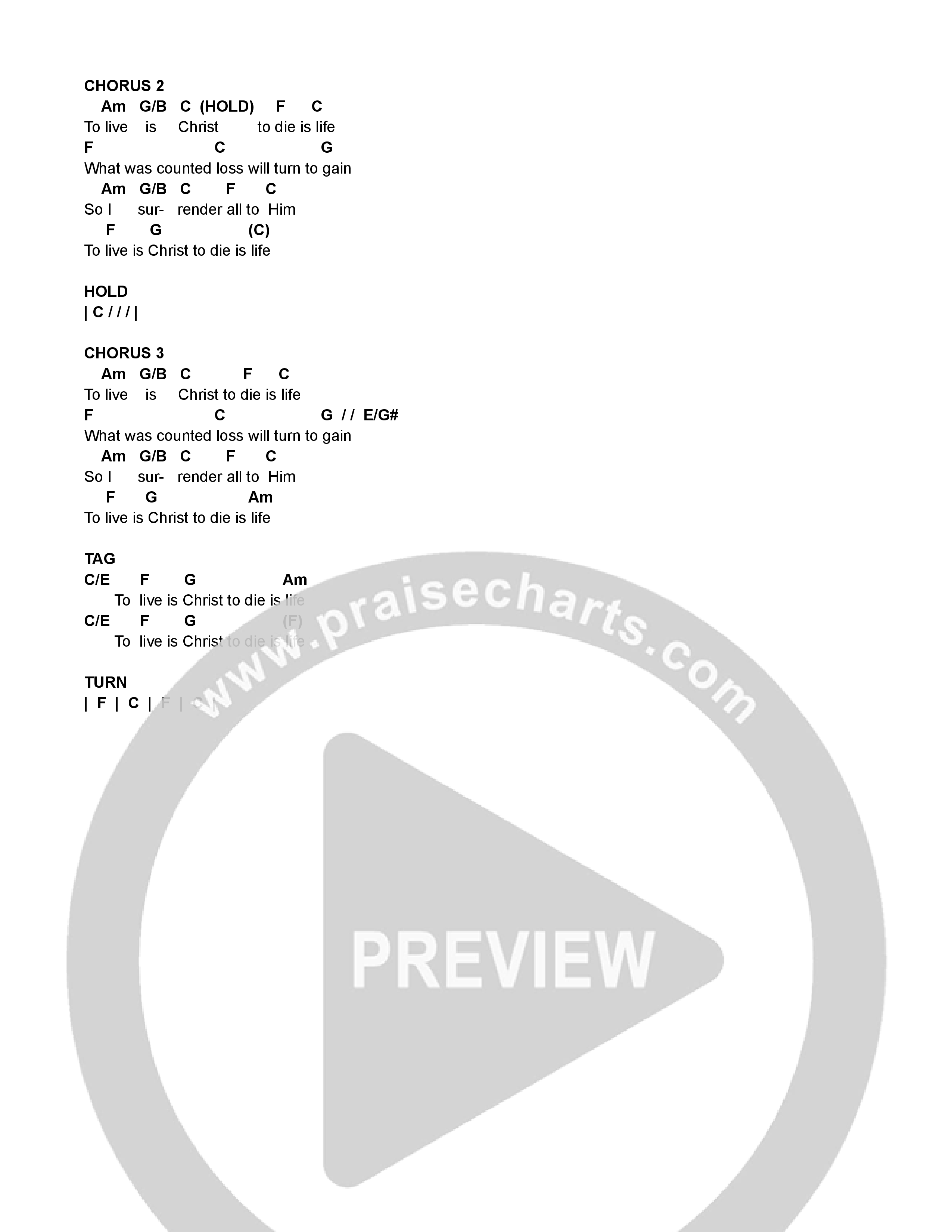 To Live Is Christ (Live) Chord Chart (Writing Worship Community)