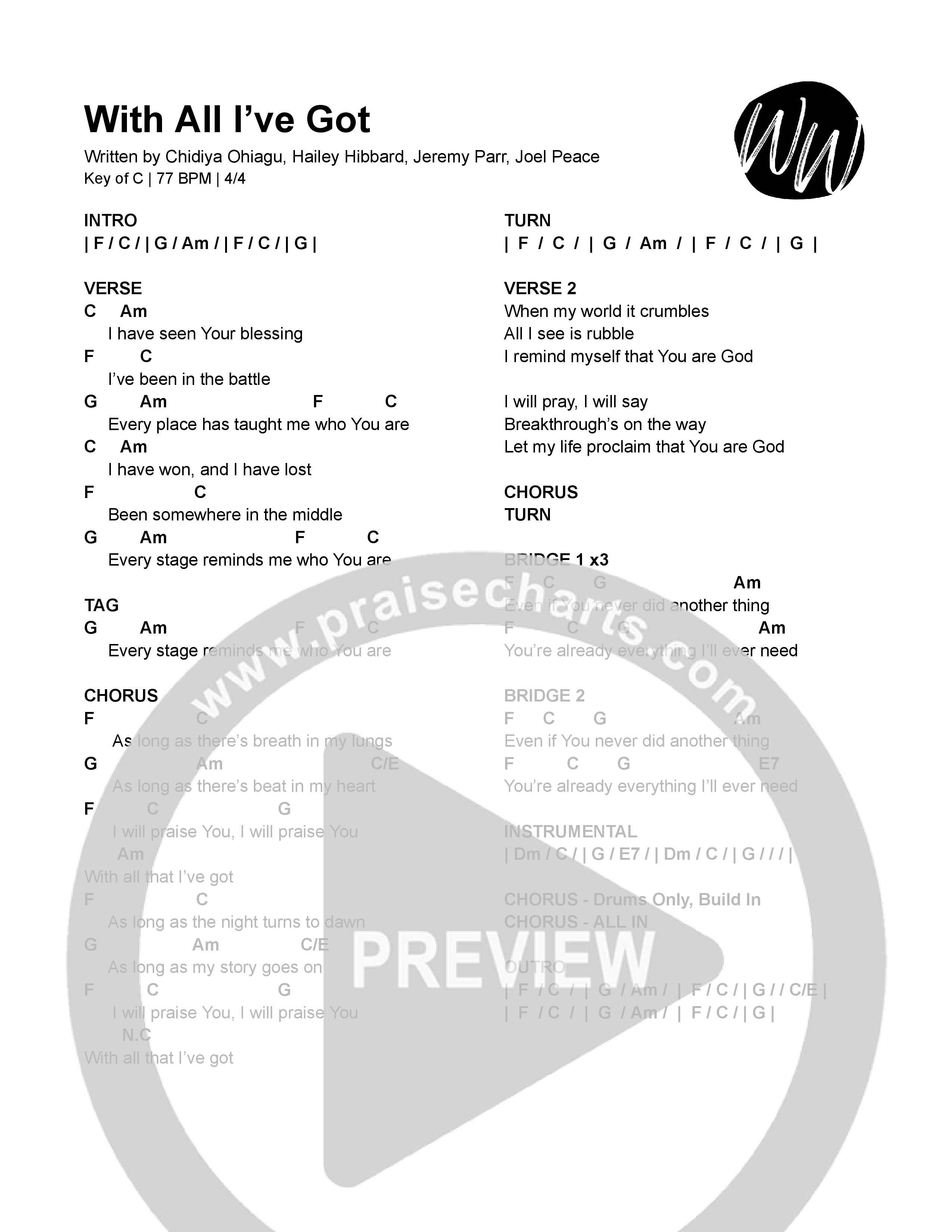 With All I've Got (Live) Chord Chart (Writing Worship Community)