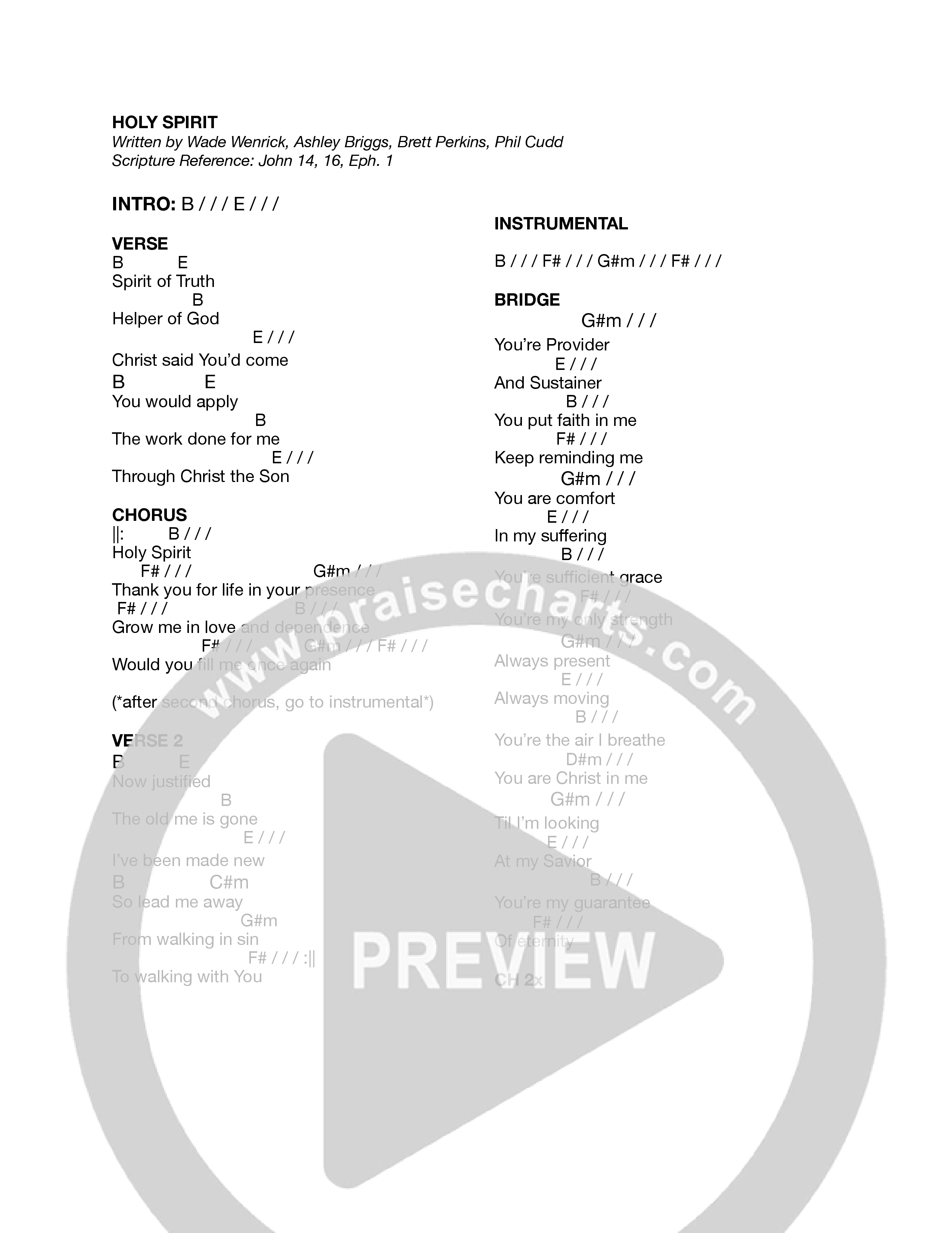 Holy Spirit Chord Chart (Journey Worship Co)