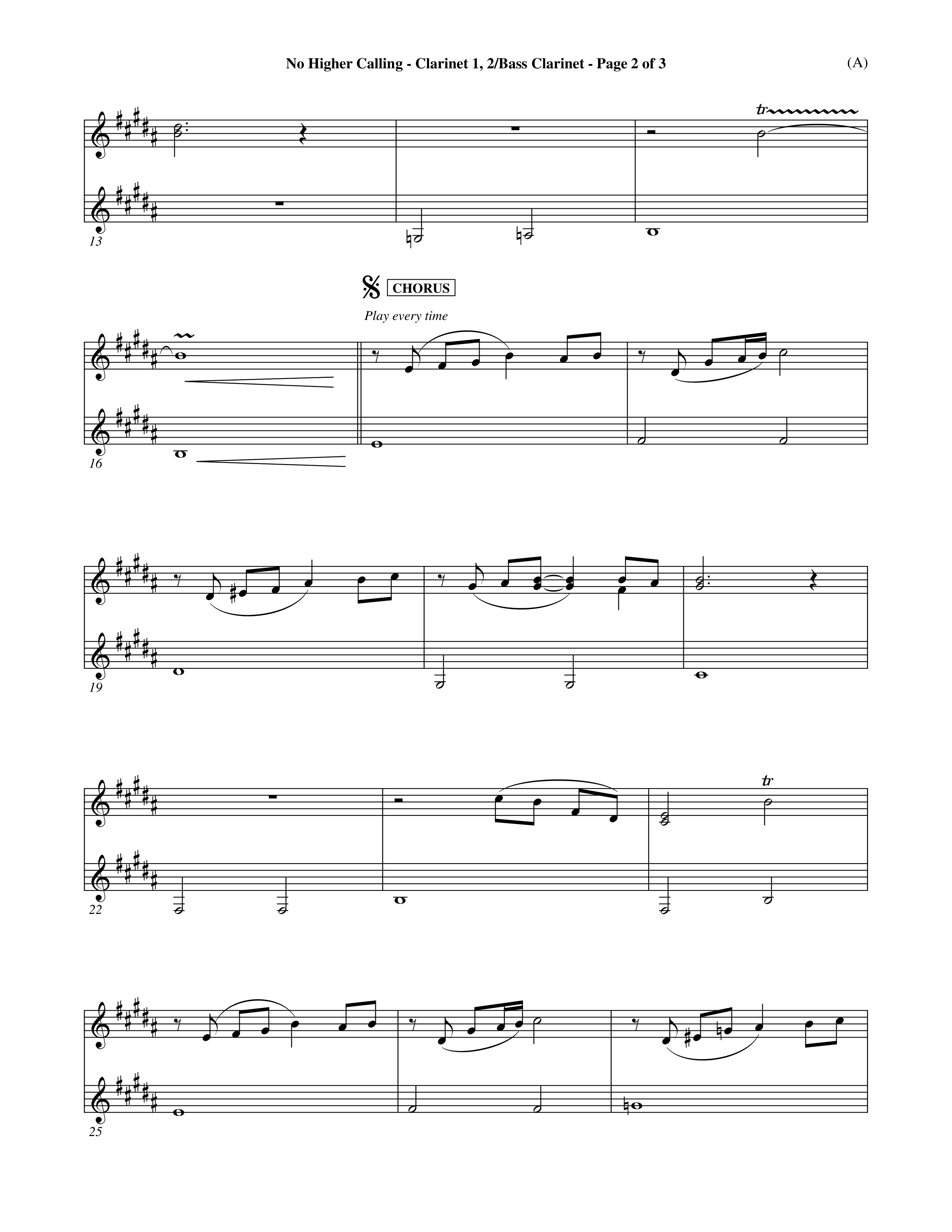 No Higher Calling (Choral Anthem SATB) Clarinet 1/2, Bass Clarinet (Word Music Choral / Orch. Keith Wilbanks)
