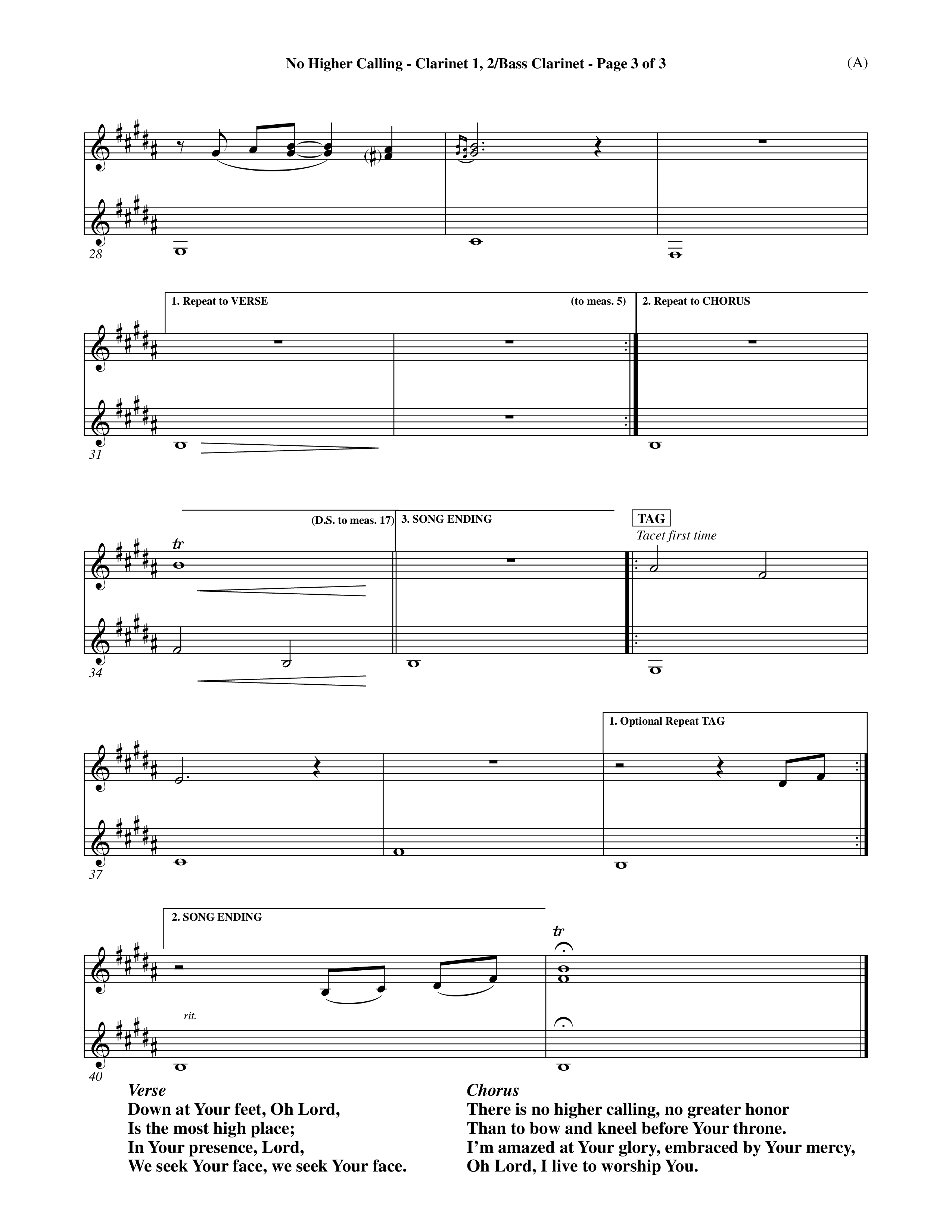 No Higher Calling (Choral Anthem SATB) Clarinet 1/2, Bass Clarinet (Word Music Choral / Orch. Keith Wilbanks)