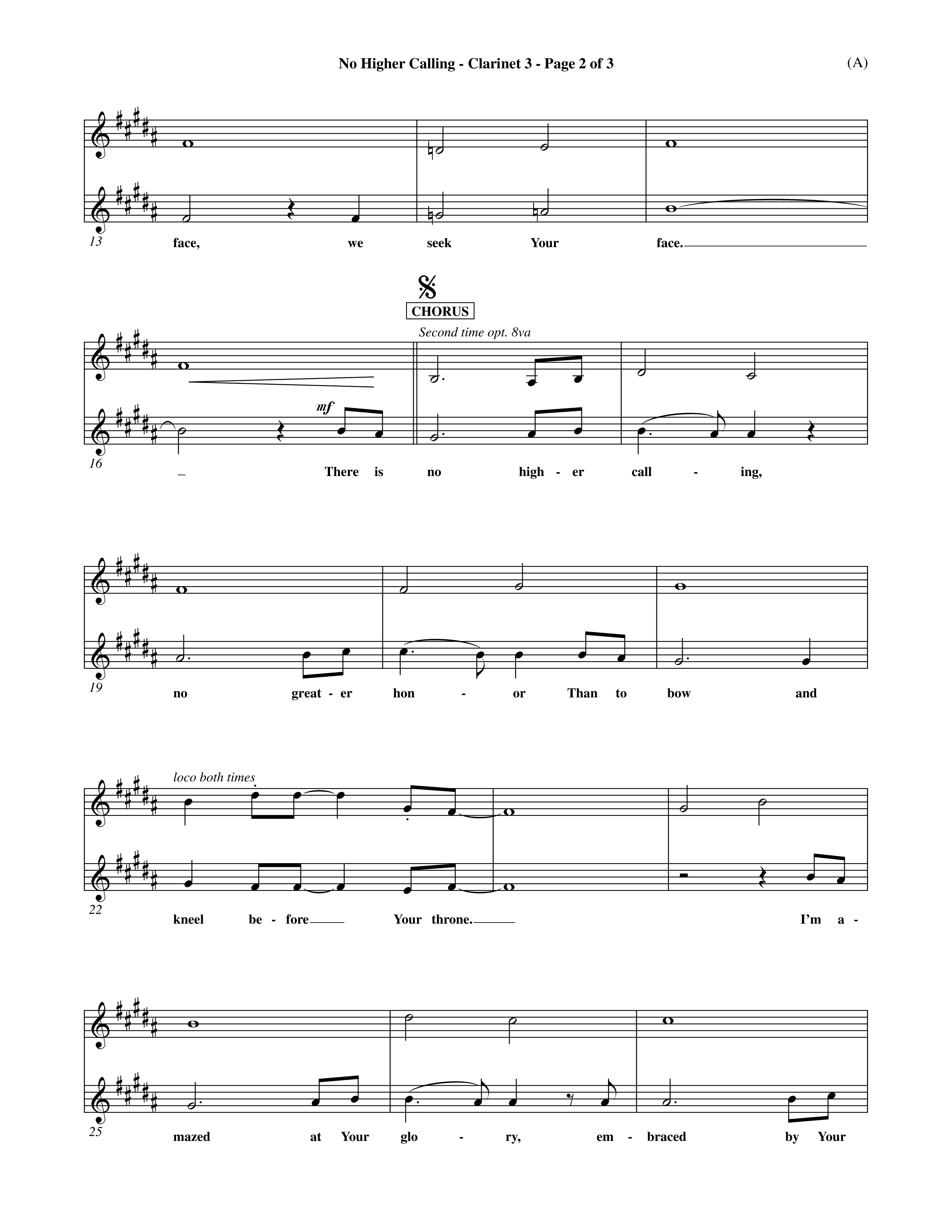 No Higher Calling (Choral Anthem SATB) Clarinet 3 (Word Music Choral / Orch. Keith Wilbanks)