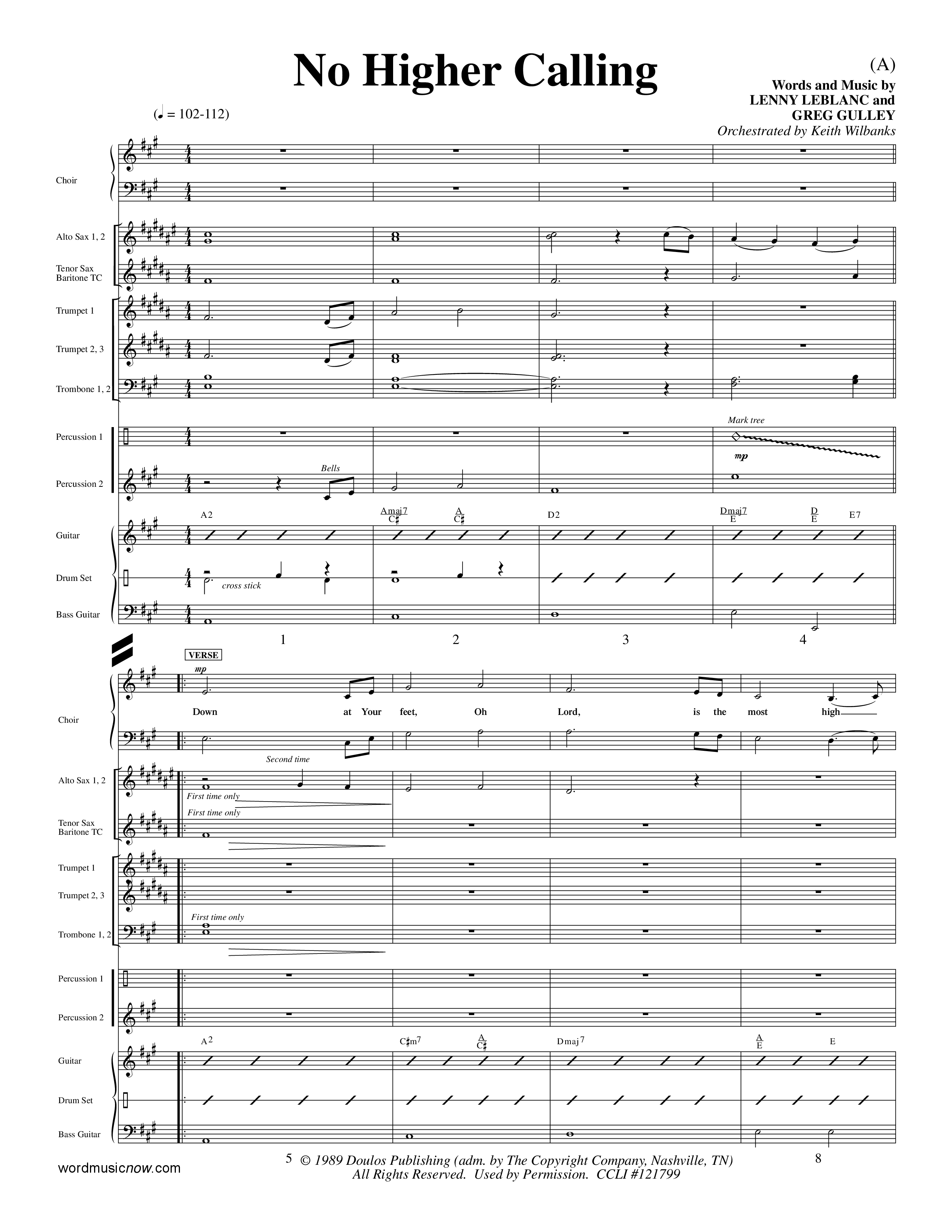 No Higher Calling (Choral Anthem SATB) PraiseBand (incl. Brass) (Word Music Choral / Orch. Keith Wilbanks)