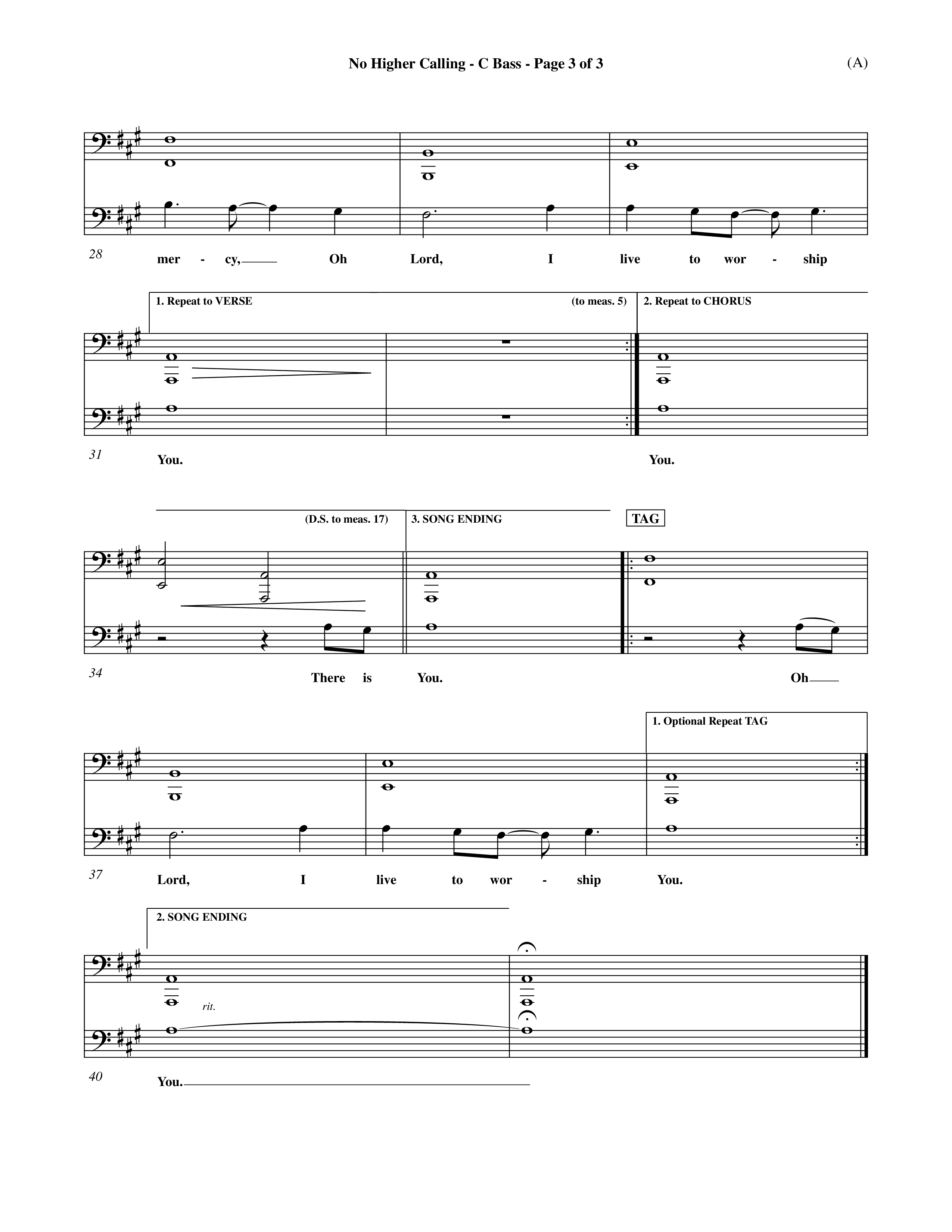 No Higher Calling (Choral Anthem SATB) Contrabass (Word Music Choral / Orch. Keith Wilbanks)