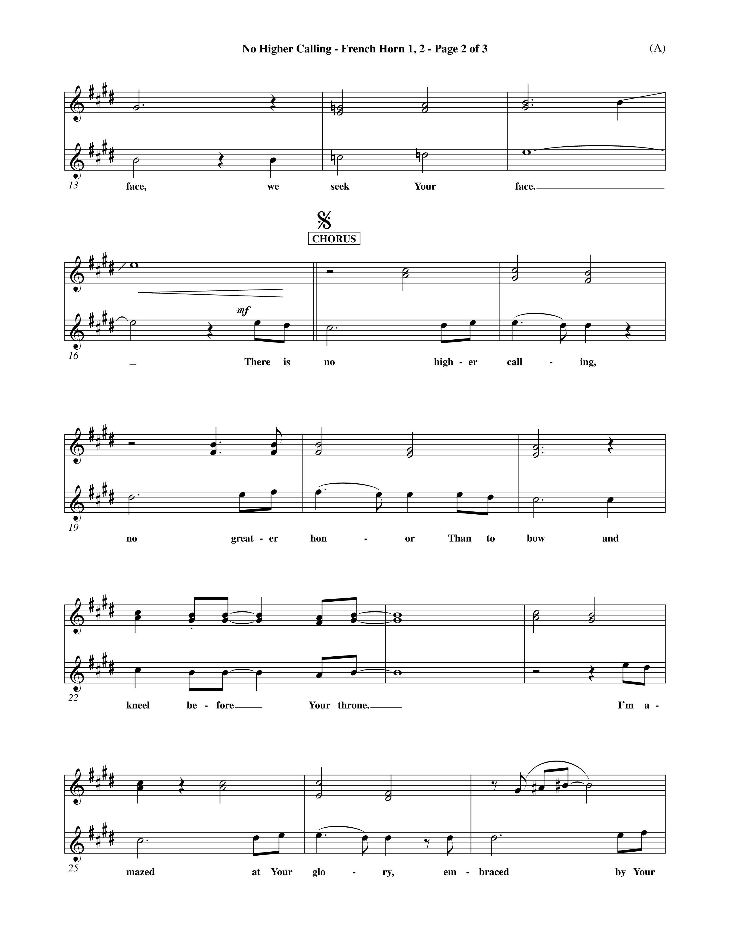 No Higher Calling (Choral Anthem SATB) French Horn (Word Music Choral / Orch. Keith Wilbanks)