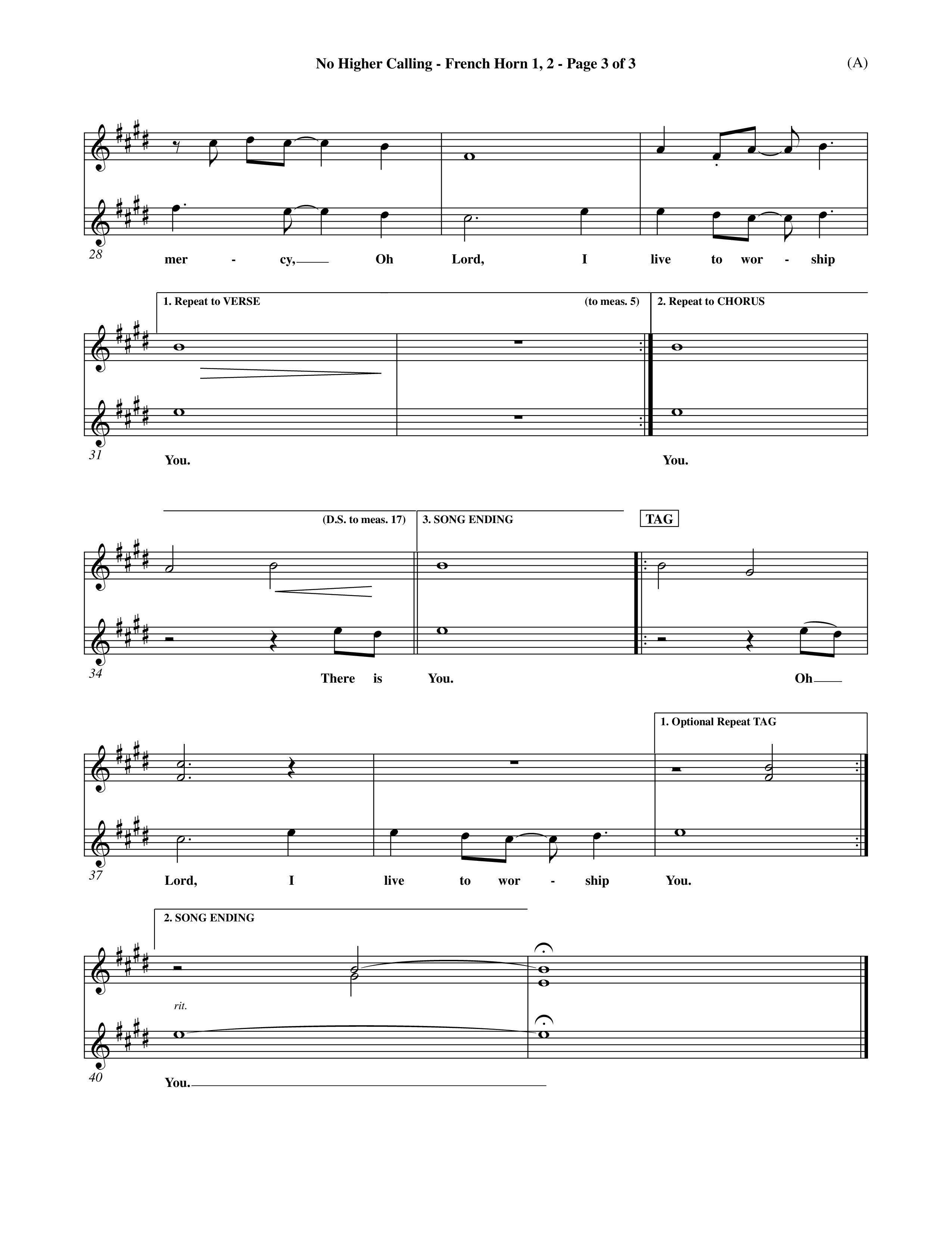 No Higher Calling (Choral Anthem SATB) French Horn (Word Music Choral / Orch. Keith Wilbanks)