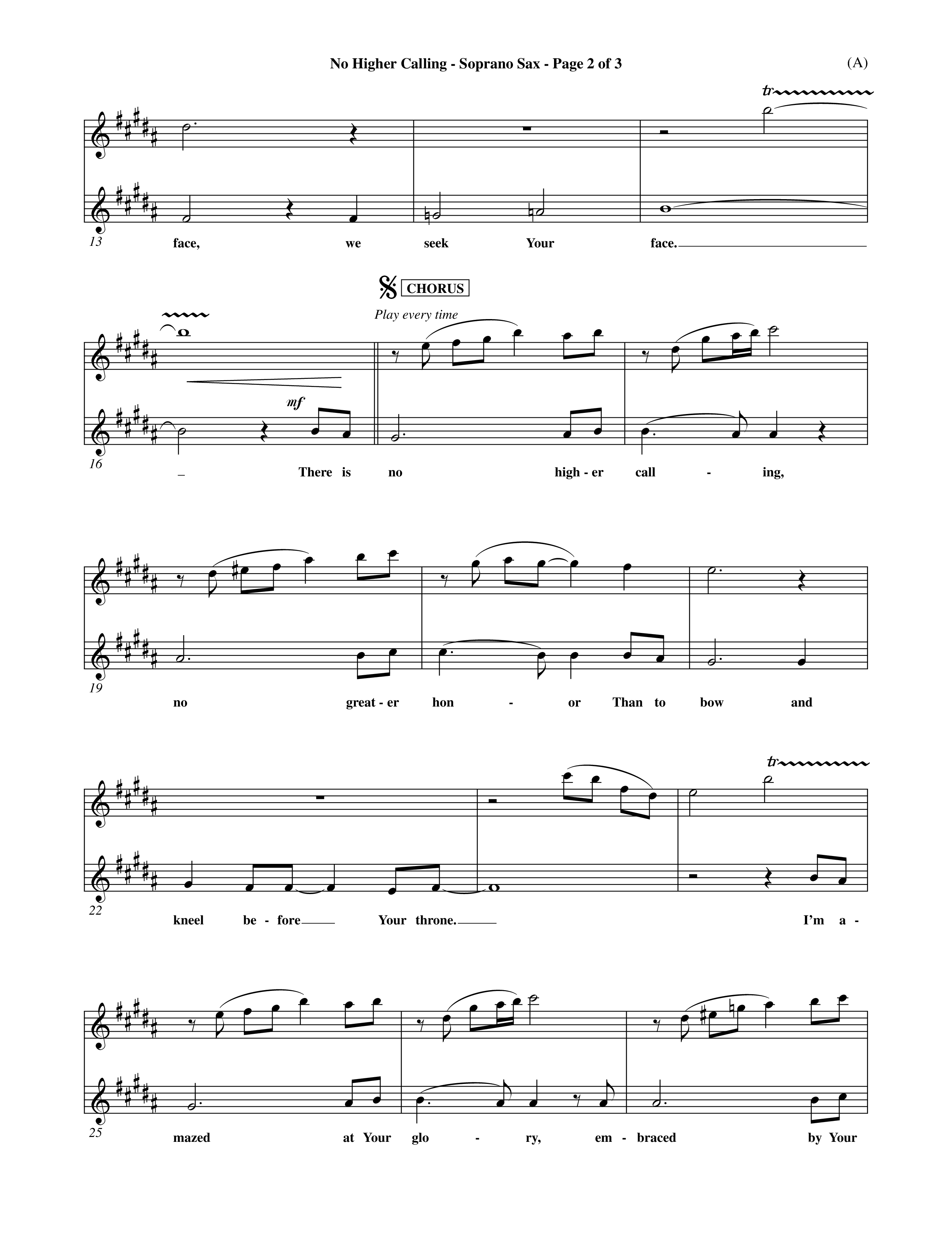 No Higher Calling (Choral Anthem SATB) Saxophone (Word Music Choral / Orch. Keith Wilbanks)