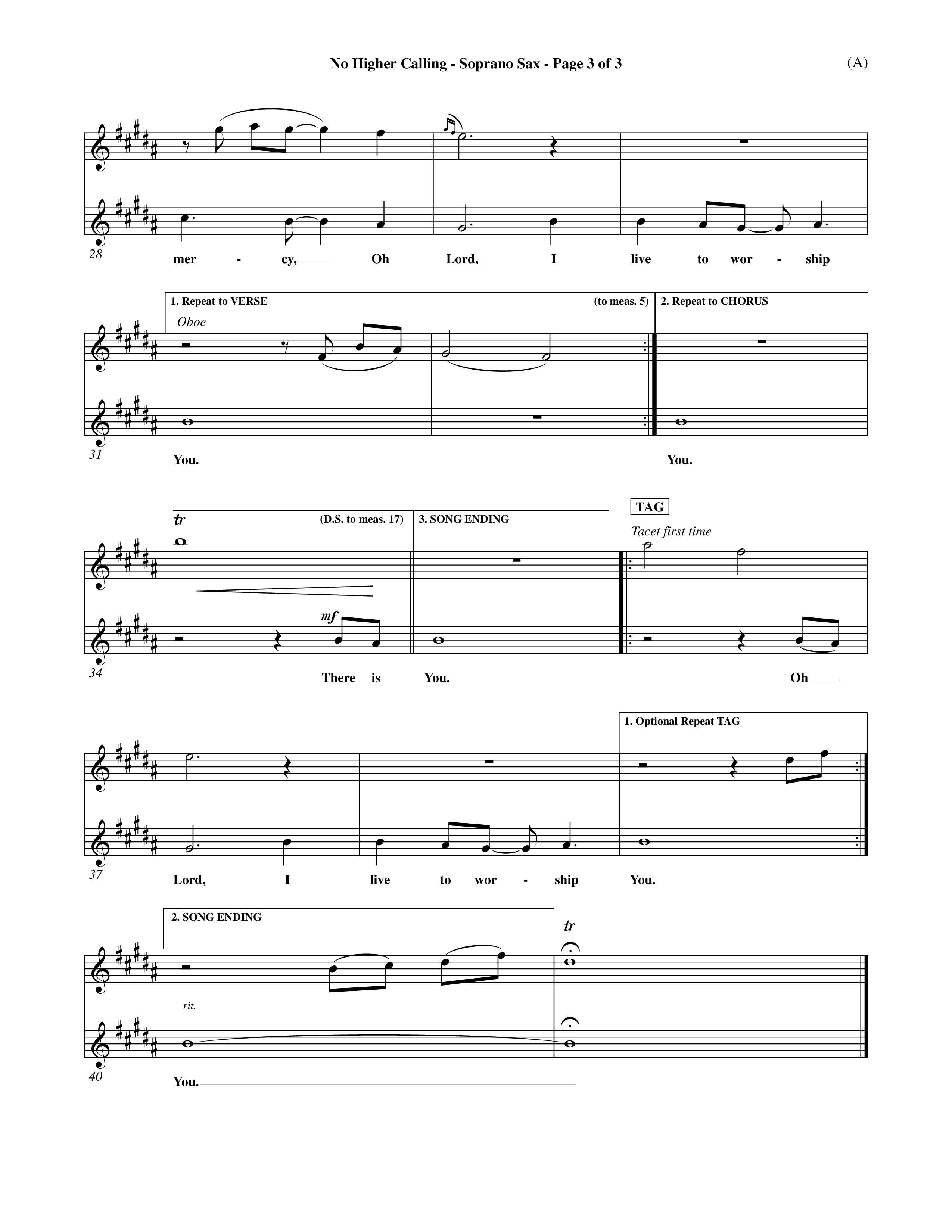 No Higher Calling (Choral Anthem SATB) Saxophone (Word Music Choral / Orch. Keith Wilbanks)