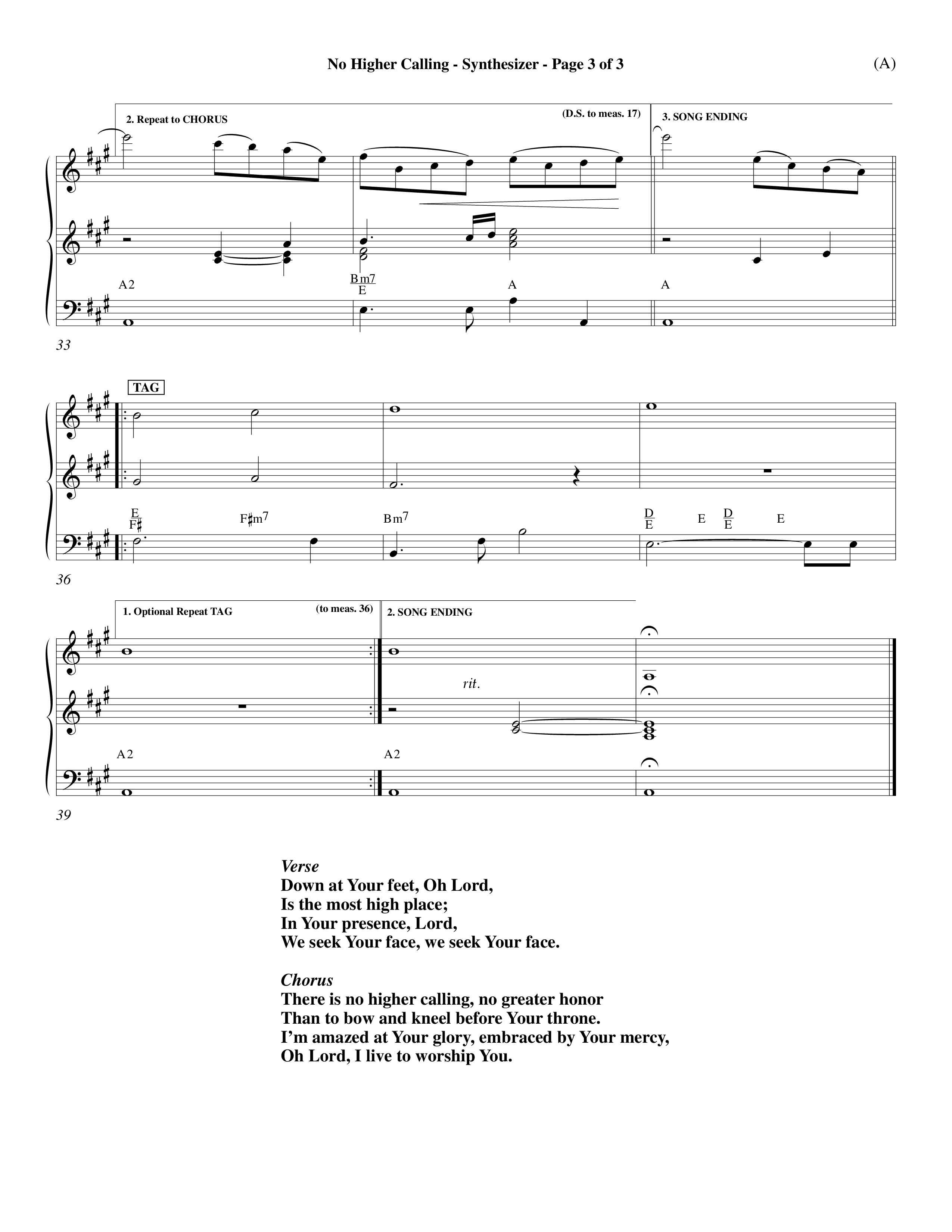 No Higher Calling (Choral Anthem SATB) Synth (Word Music Choral / Orch. Keith Wilbanks)