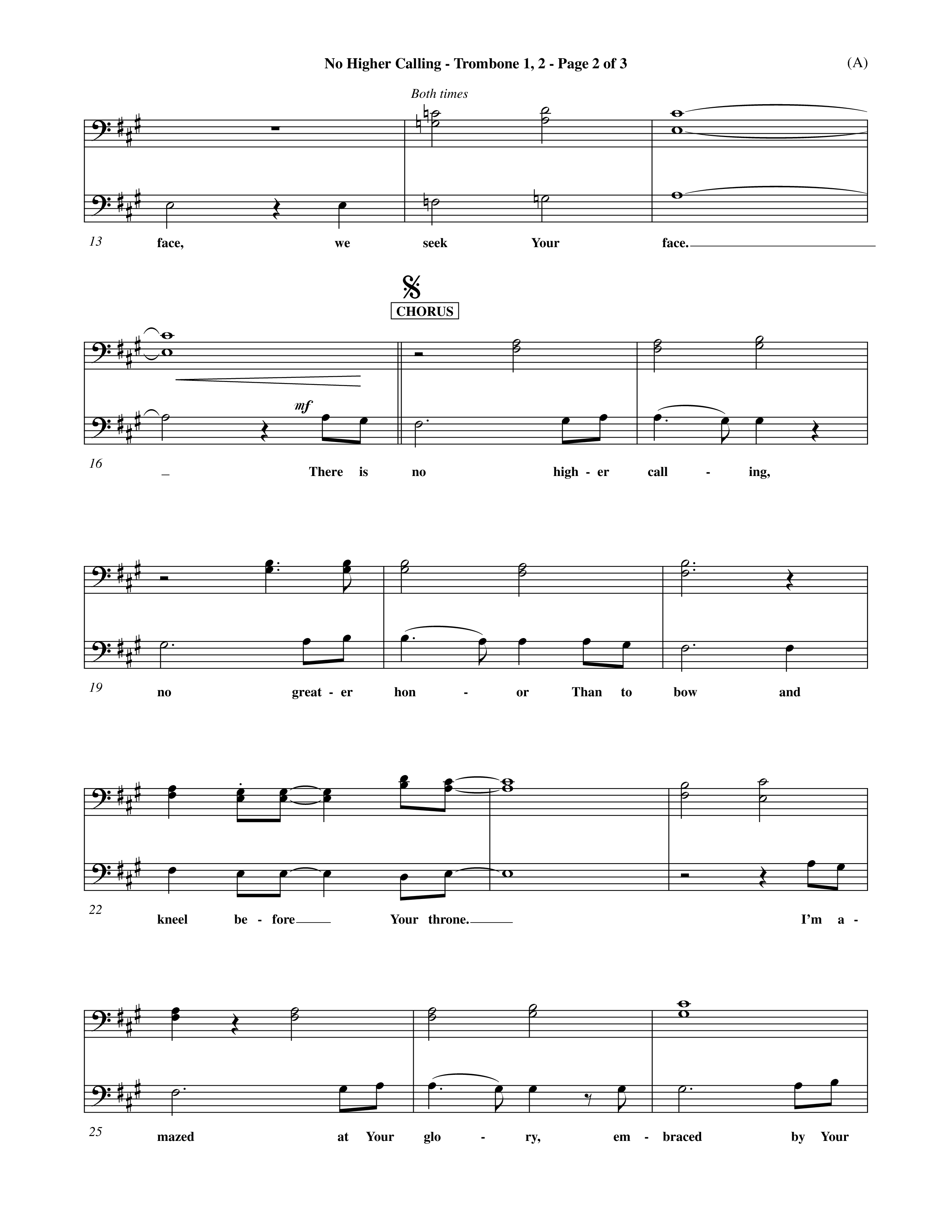No Higher Calling (Choral Anthem SATB) Trombone 1/2 (Word Music Choral / Orch. Keith Wilbanks)