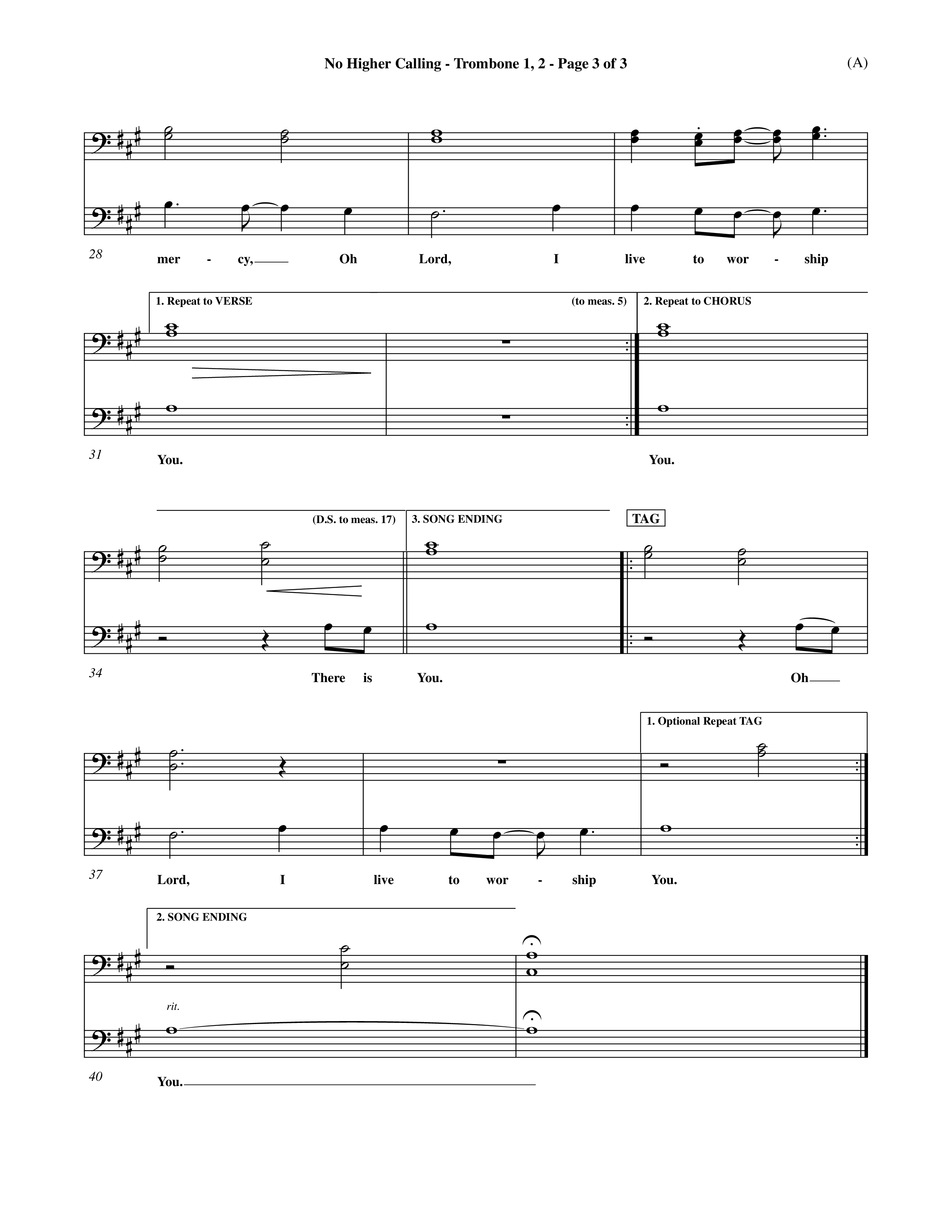No Higher Calling (Choral Anthem SATB) Trombone 1/2 (Word Music Choral / Orch. Keith Wilbanks)