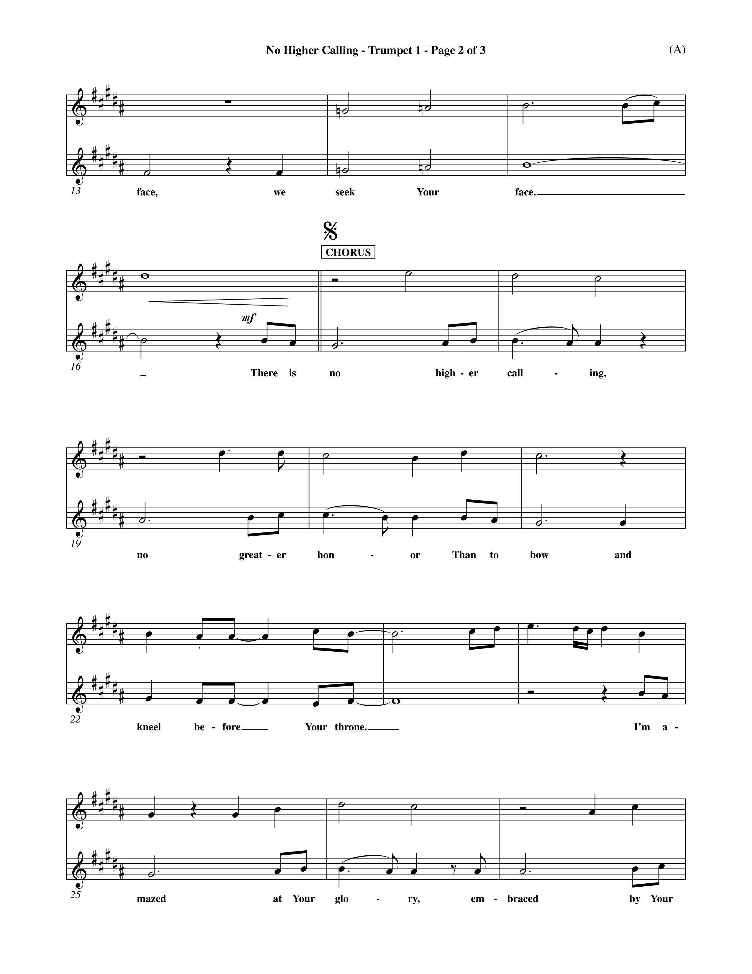 No Higher Calling (Choral Anthem SATB) Trumpet 1 (Word Music Choral / Orch. Keith Wilbanks)