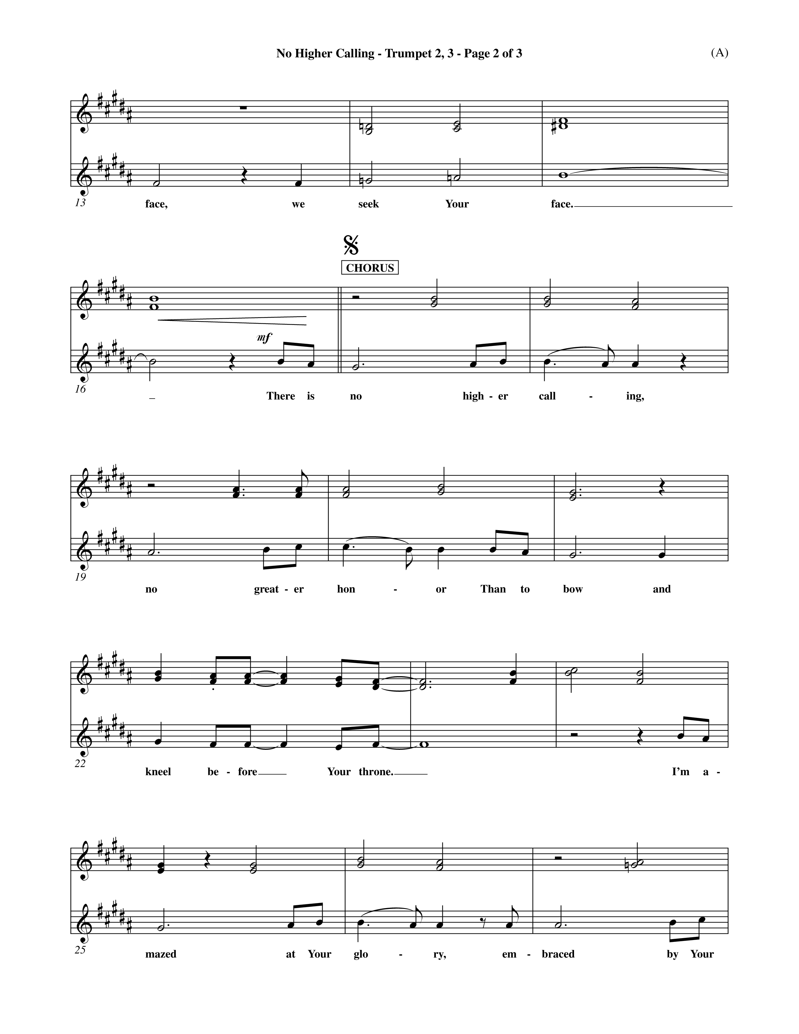 No Higher Calling (Choral Anthem SATB) Trumpet 2/3 (Word Music Choral / Orch. Keith Wilbanks)