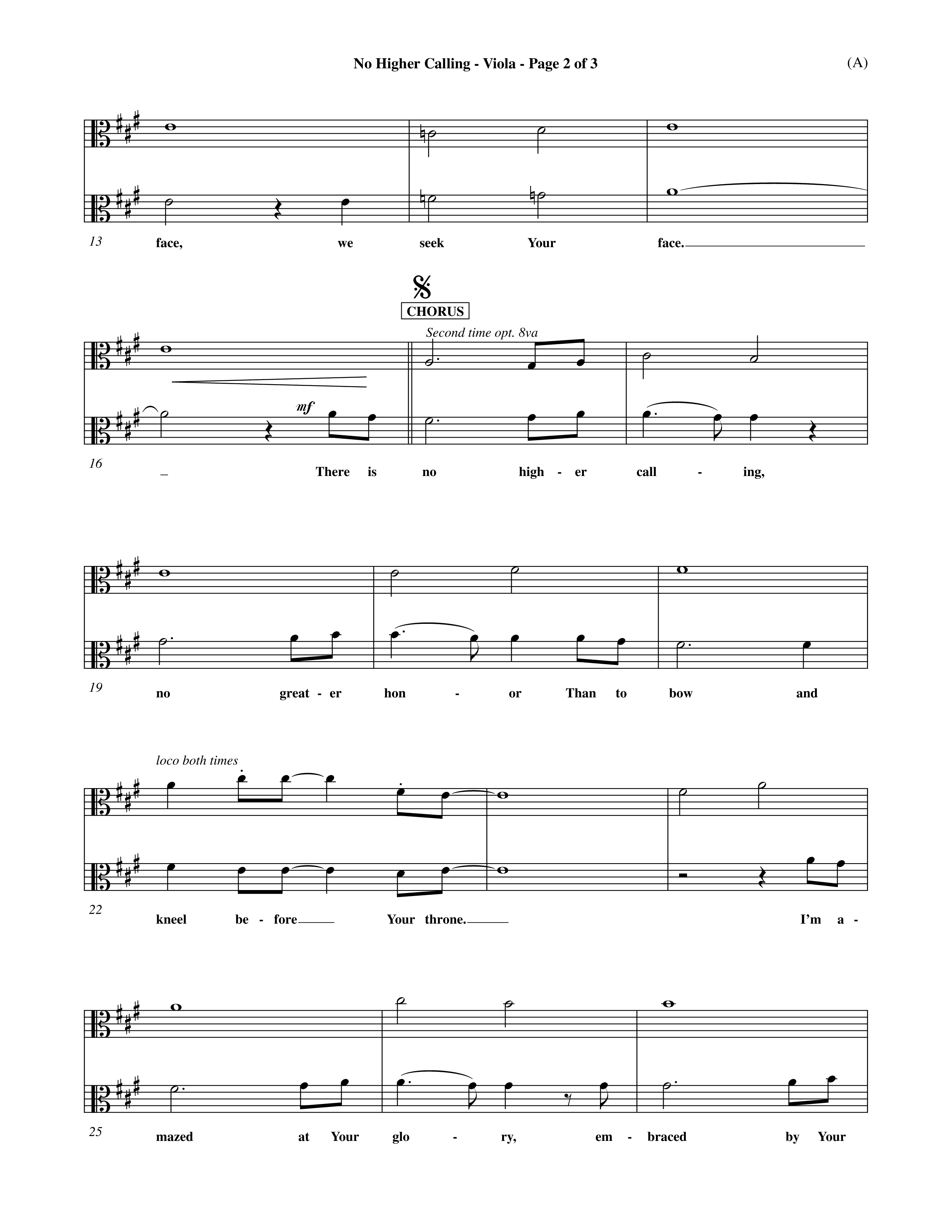 No Higher Calling (Choral Anthem SATB) Viola (Word Music Choral / Orch. Keith Wilbanks)