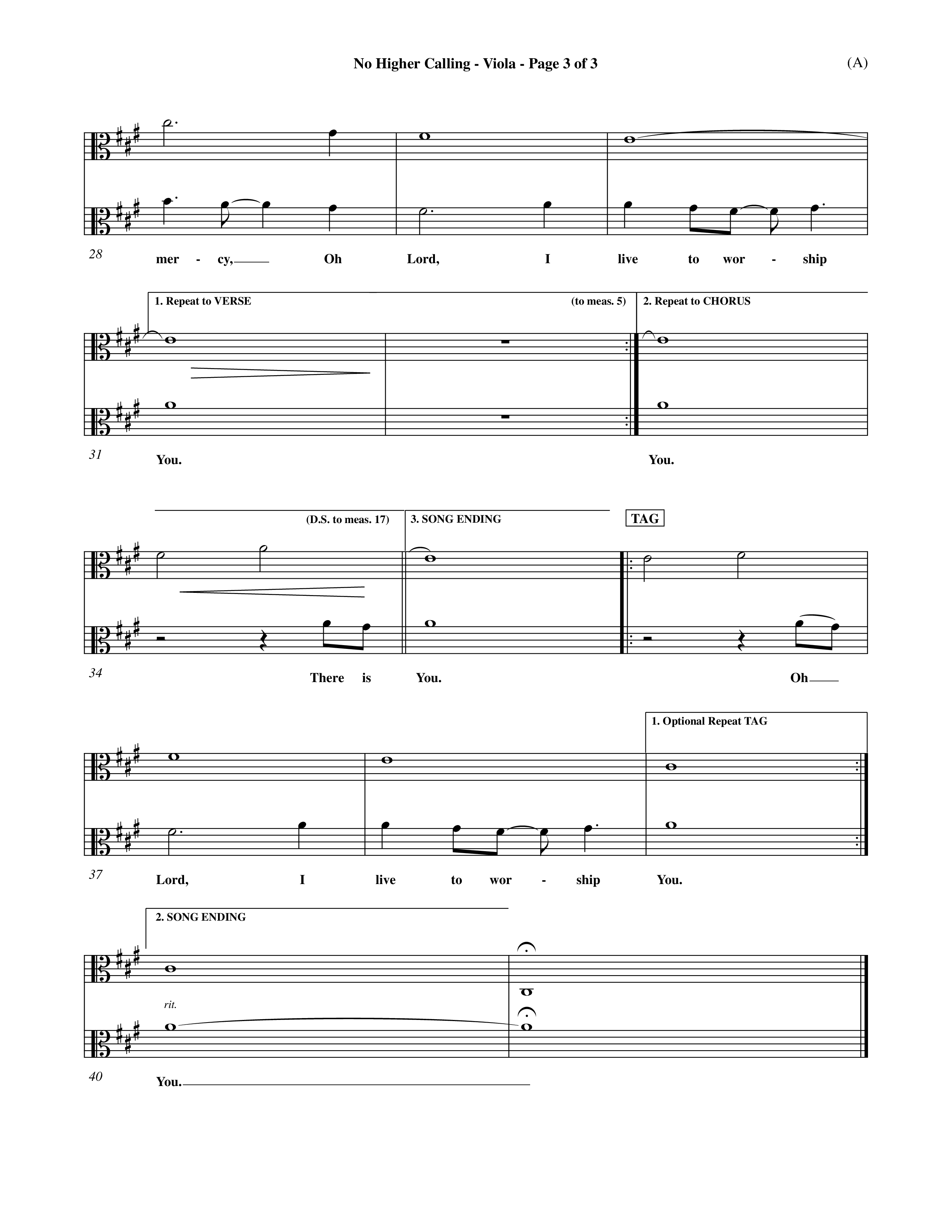 No Higher Calling (Choral Anthem SATB) Viola (Word Music Choral / Orch. Keith Wilbanks)