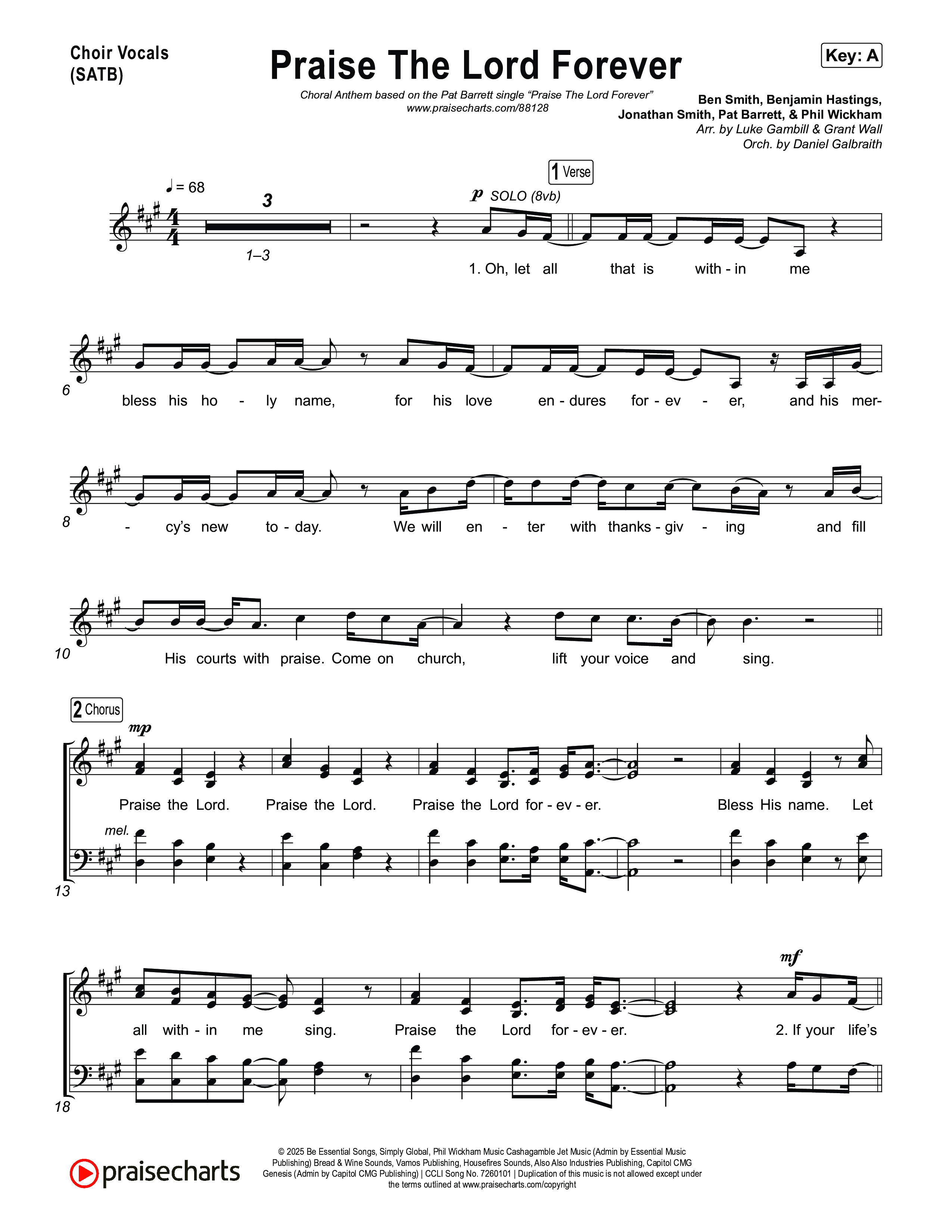 Praise The Lord Forever (Choral Anthem SATB) Choir Sheet (SATB) (Pat Barrett / Arr. Luke Gambill)
