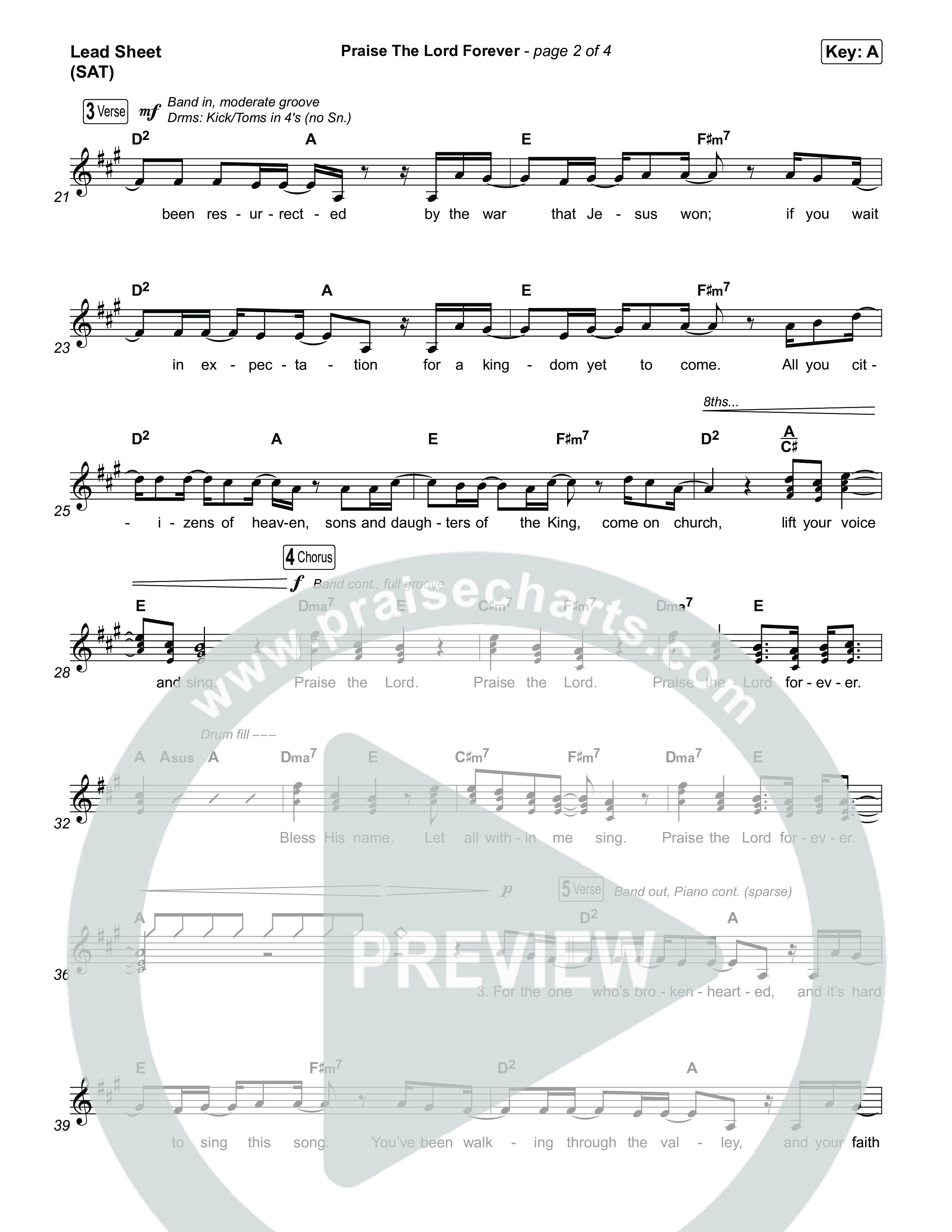 Praise The Lord Forever (Choral Anthem SATB) Lead Sheet (SAT) (Pat Barrett / Arr. Luke Gambill)