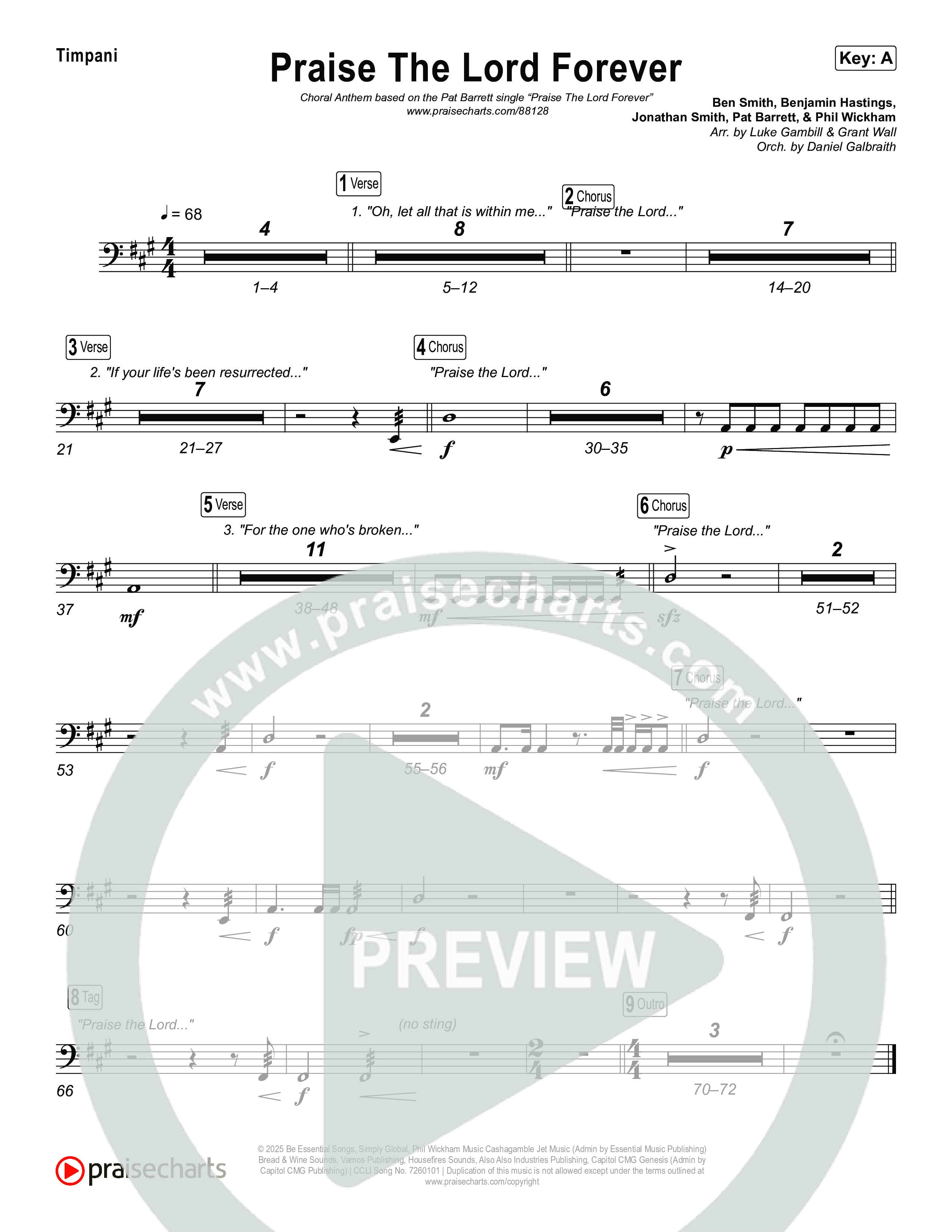 Praise The Lord Forever (Choral Anthem SATB) Timpani (Pat Barrett / Arr. Luke Gambill)