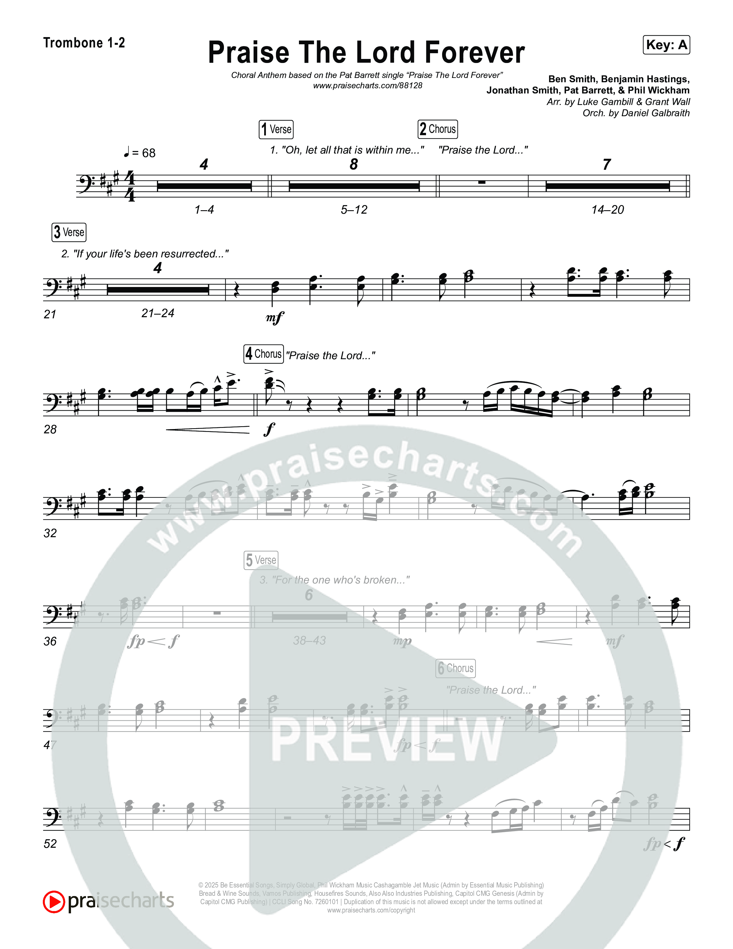 Praise The Lord Forever (Choral Anthem SATB) Trombone 1/2 (Pat Barrett / Arr. Luke Gambill)