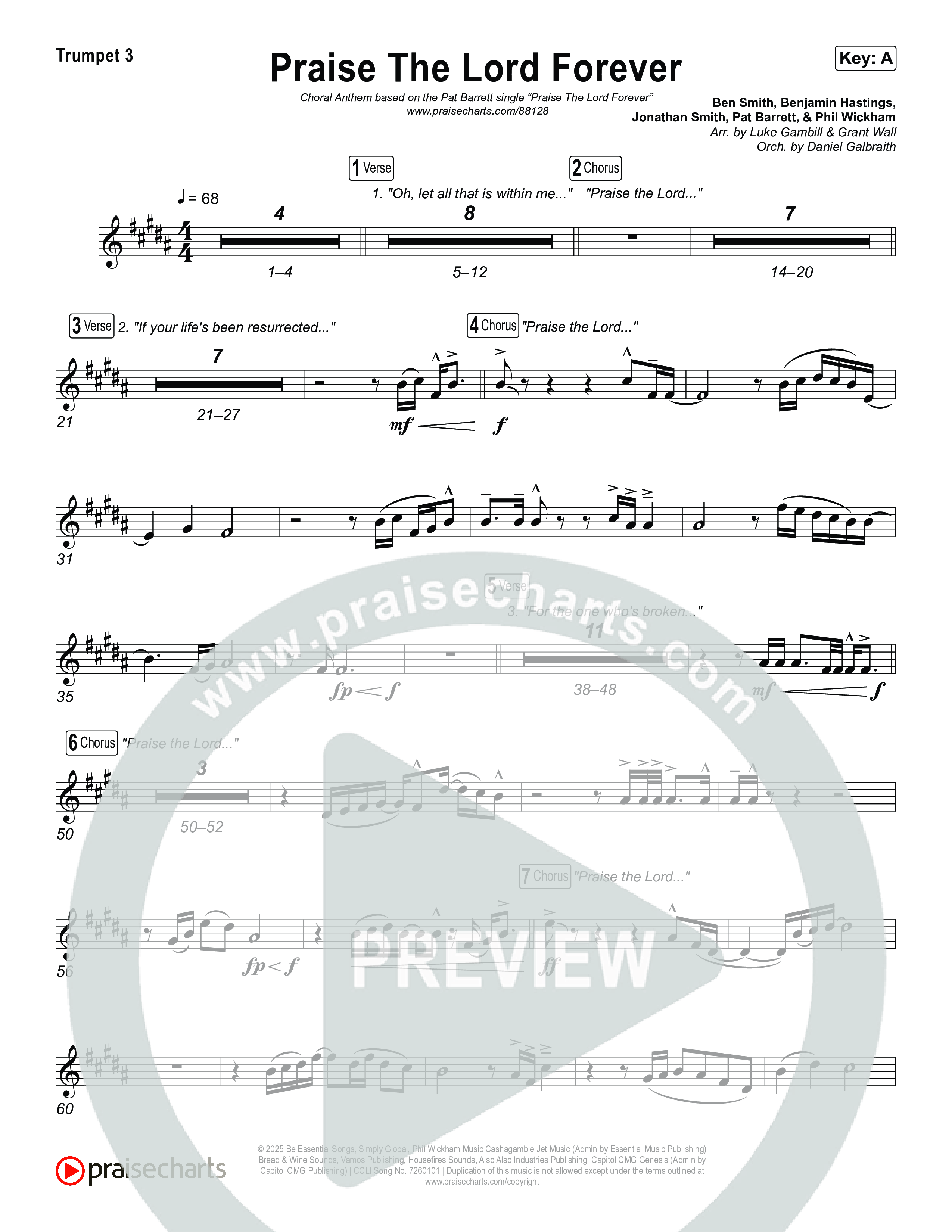 Praise The Lord Forever (Choral Anthem SATB) Trumpet 1,2 (Pat Barrett / Arr. Luke Gambill)