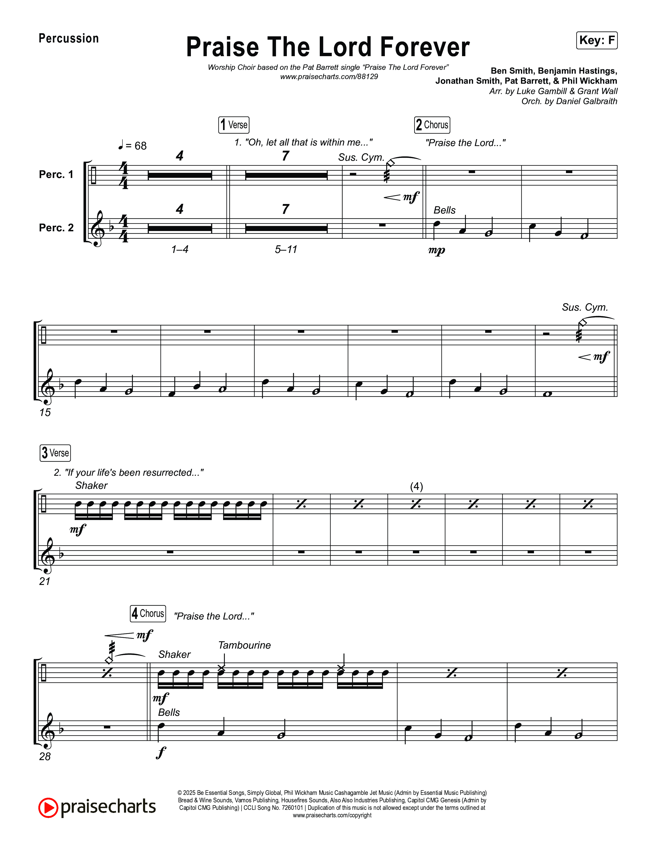 Praise The Lord Forever (Worship Choir/SAB) Percussion (Pat Barrett / Arr. Luke Gambill)