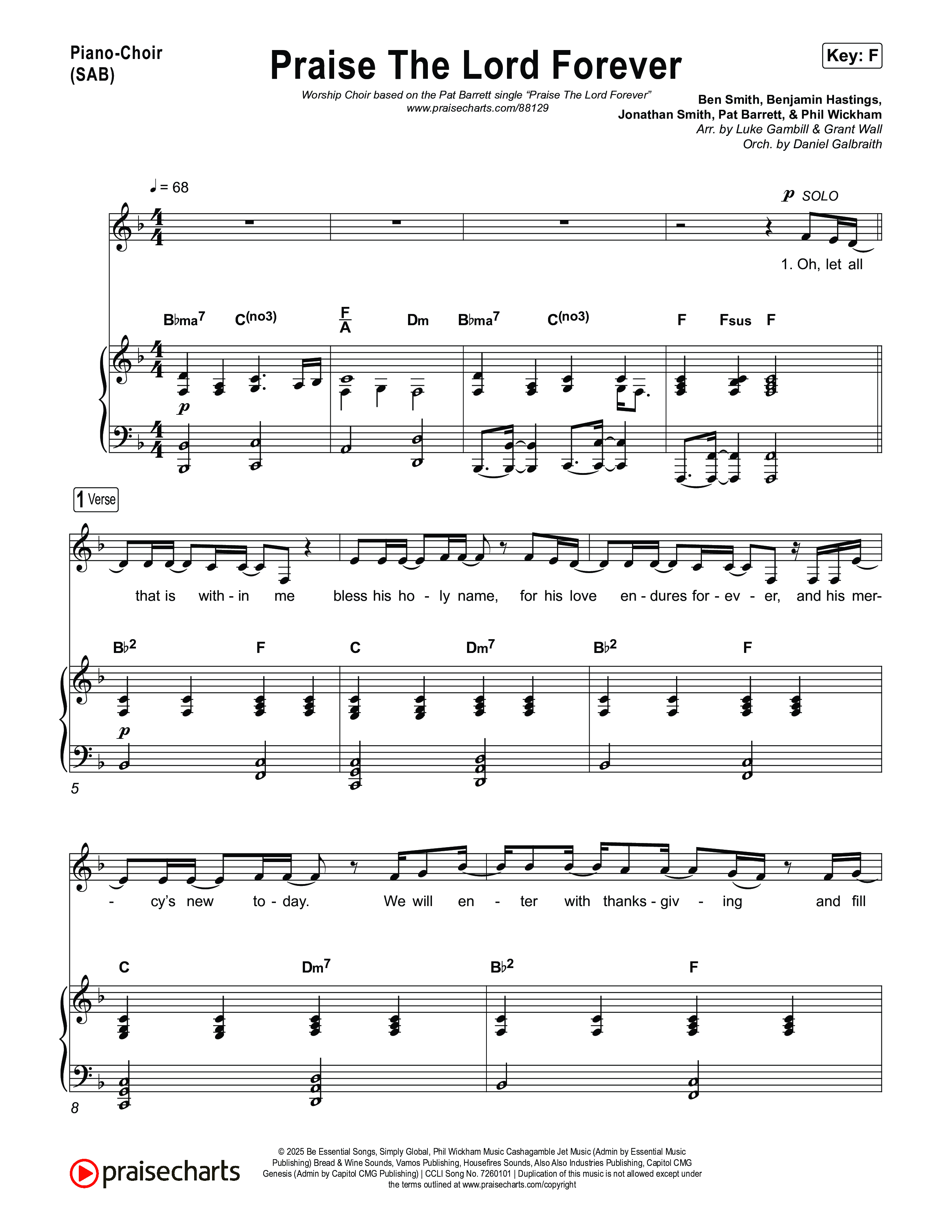 Praise The Lord Forever (Worship Choir/SAB) Piano/Choir (SAB) (Pat Barrett / Arr. Luke Gambill)