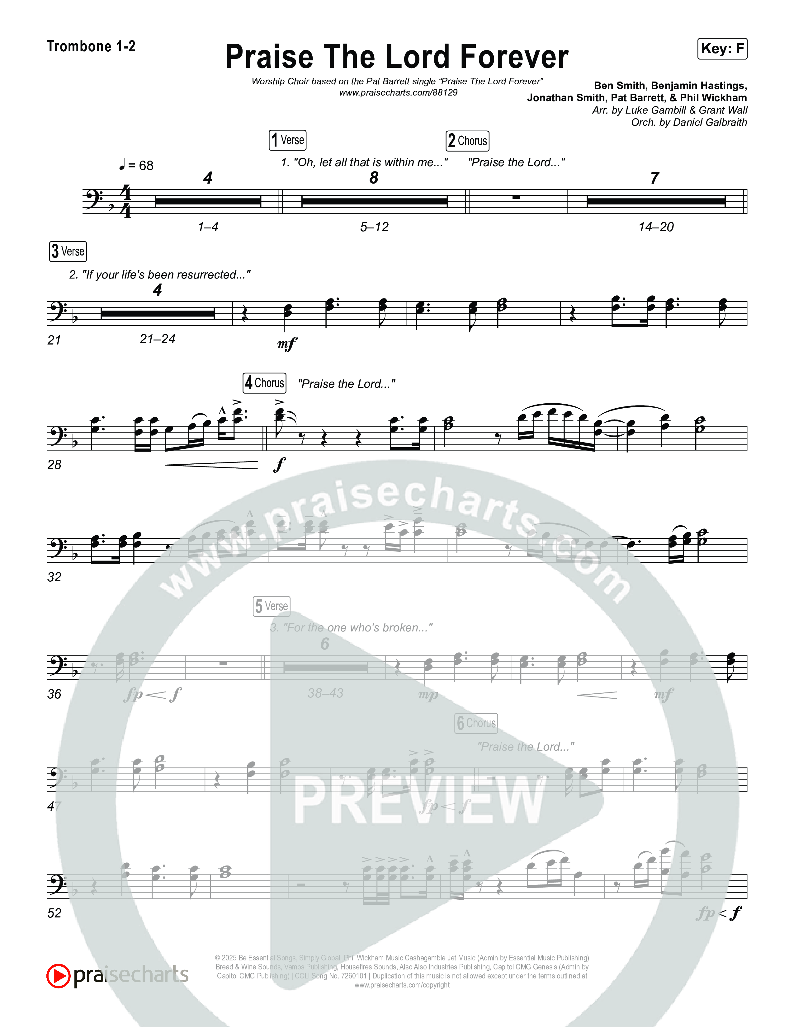 Praise The Lord Forever (Worship Choir/SAB) Trombone 1/2 (Pat Barrett / Arr. Luke Gambill)