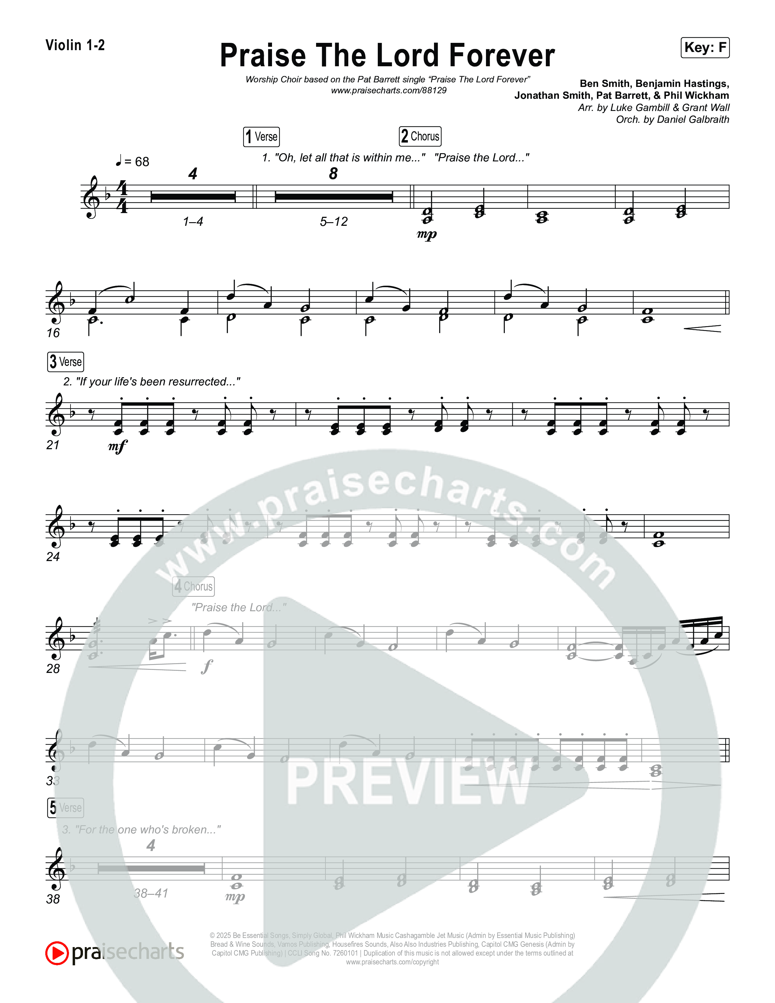 Praise The Lord Forever (Worship Choir/SAB) Violin 1/2 (Pat Barrett / Arr. Luke Gambill)