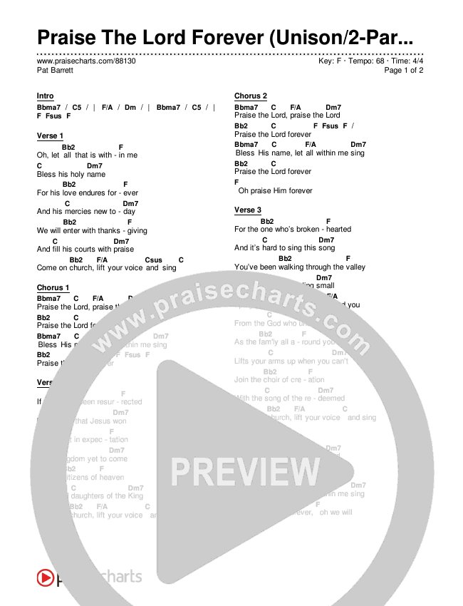Praise The Lord Forever (Unison/2-Part) Chords & Lyrics (Pat Barrett / Arr. Luke Gambill)