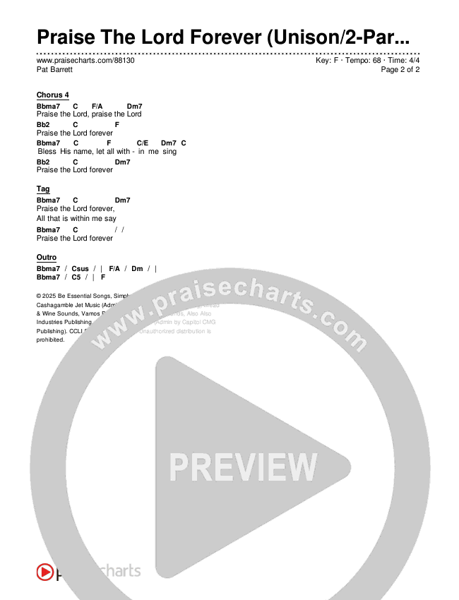 Praise The Lord Forever (Unison/2-Part) Chords & Lyrics (Pat Barrett / Arr. Luke Gambill)
