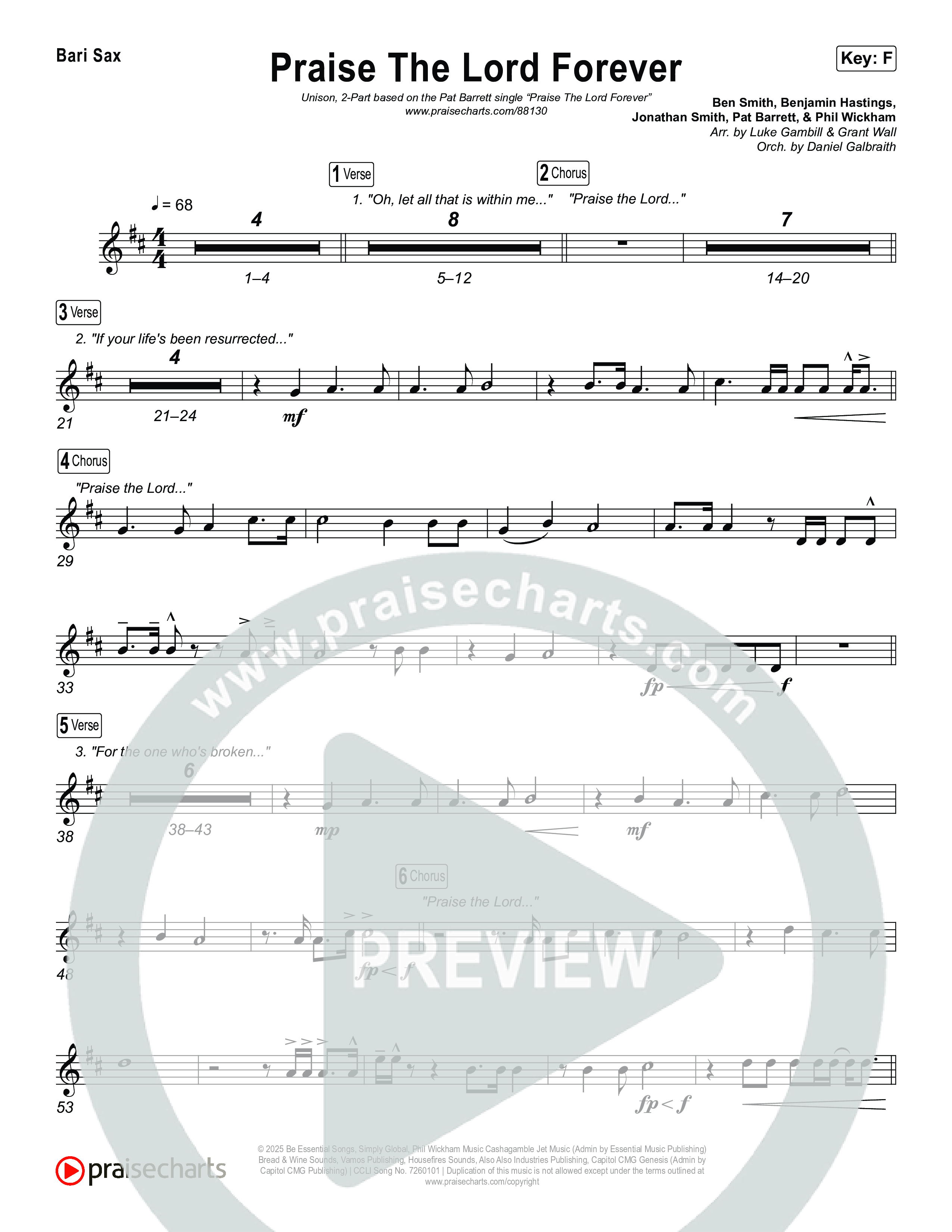 Praise The Lord Forever (Unison/2-Part) Bari Sax (Pat Barrett / Arr. Luke Gambill)