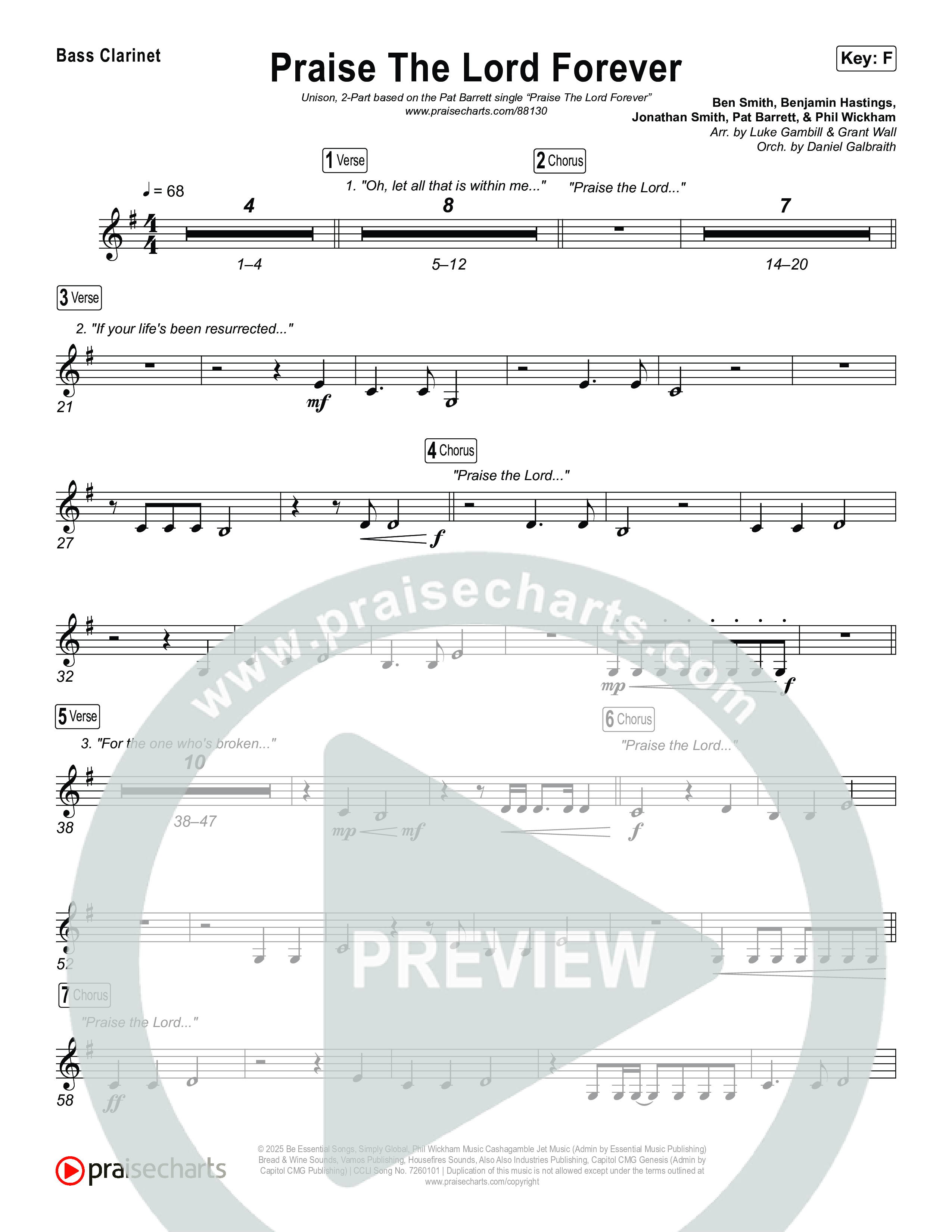 Praise The Lord Forever (Unison/2-Part) Bass Clarinet (Pat Barrett / Arr. Luke Gambill)