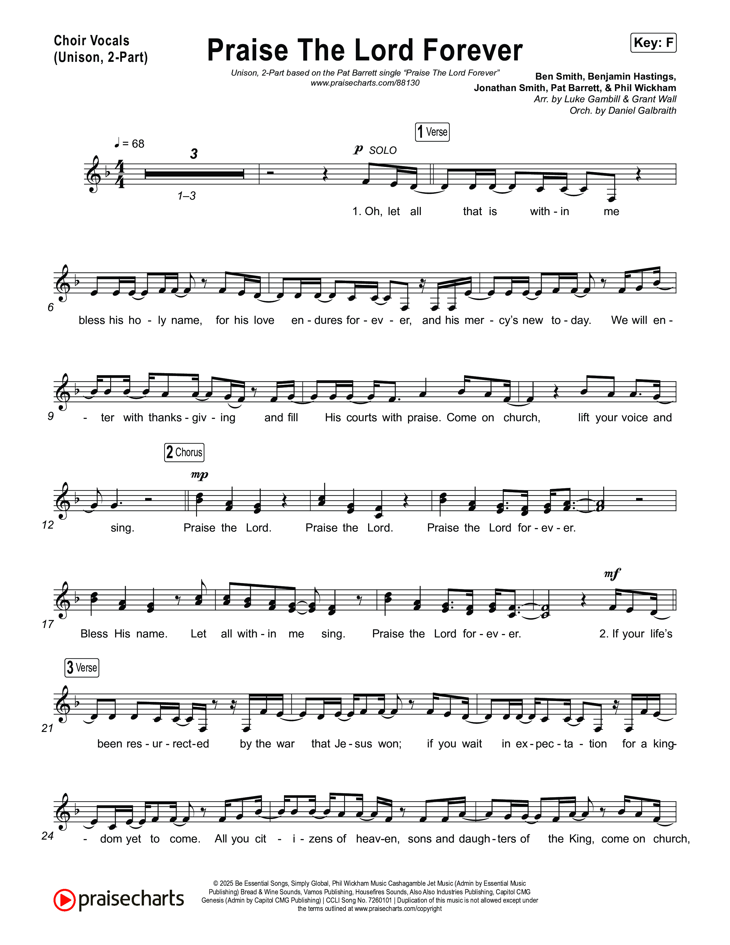 Praise The Lord Forever (Unison/2-Part) Choir Vocals (Uni/2-Part) (Pat Barrett / Arr. Luke Gambill)