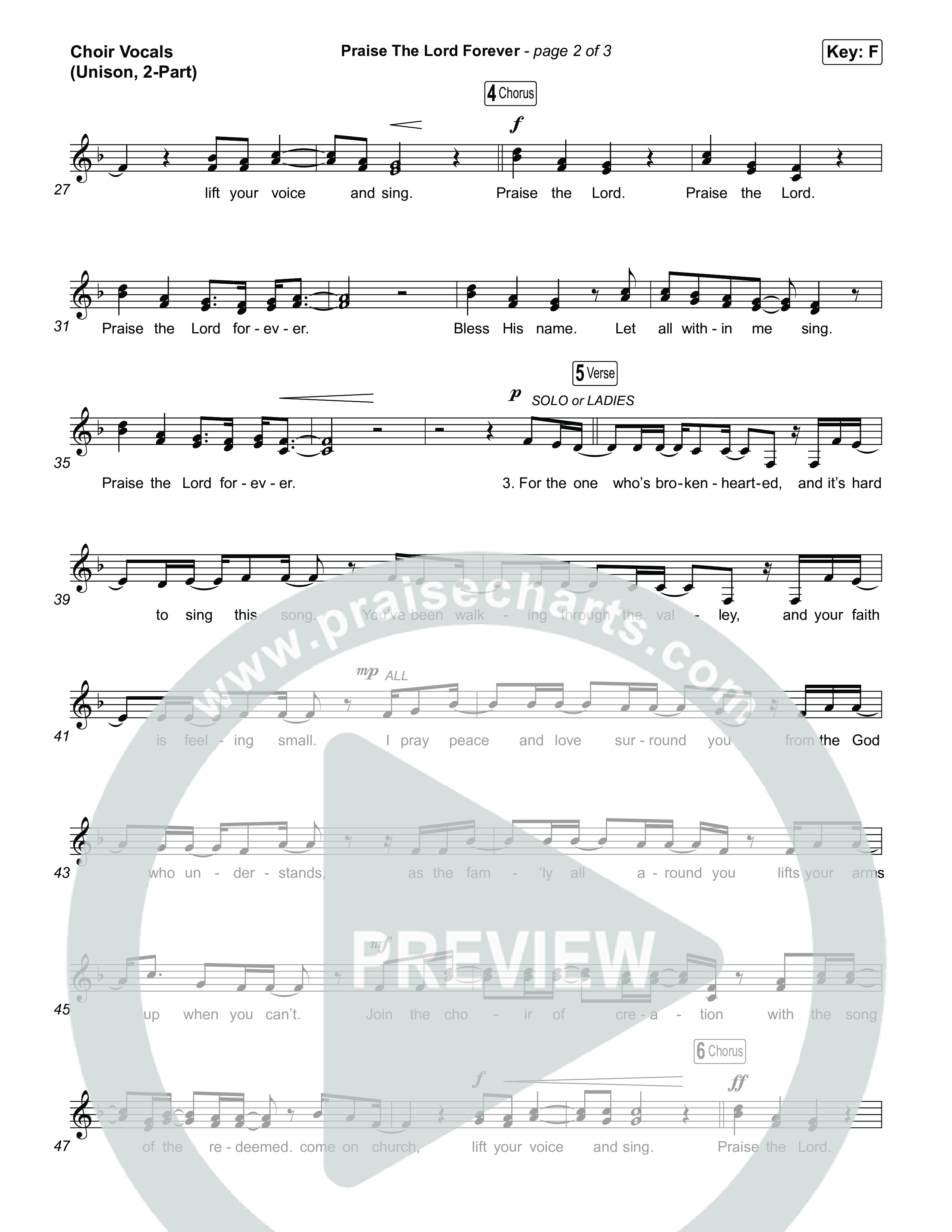 Praise The Lord Forever (Unison/2-Part) Choir Vocals (Uni/2-Part) (Pat Barrett / Arr. Luke Gambill)