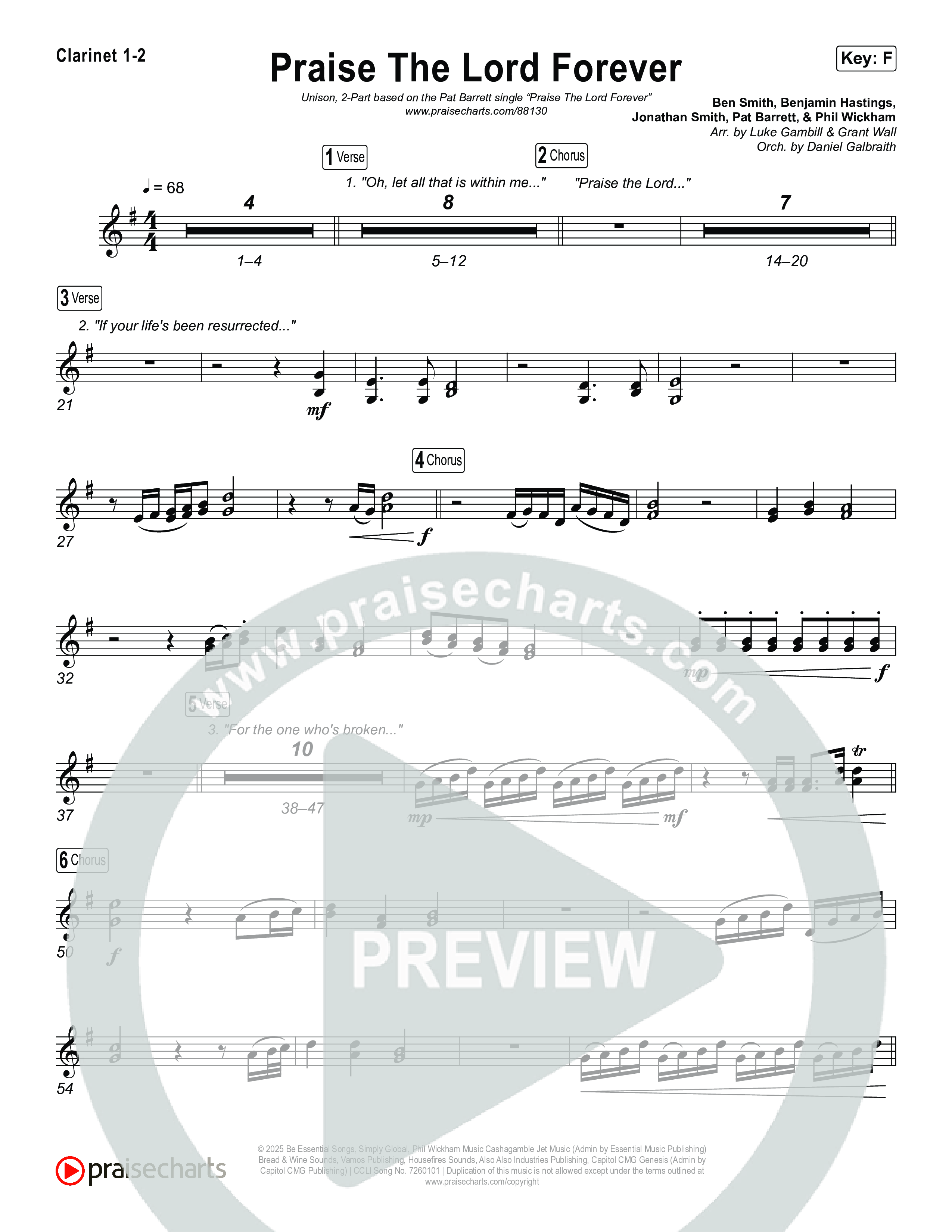 Praise The Lord Forever (Unison/2-Part) Clarinet 1/2 (Pat Barrett / Arr. Luke Gambill)