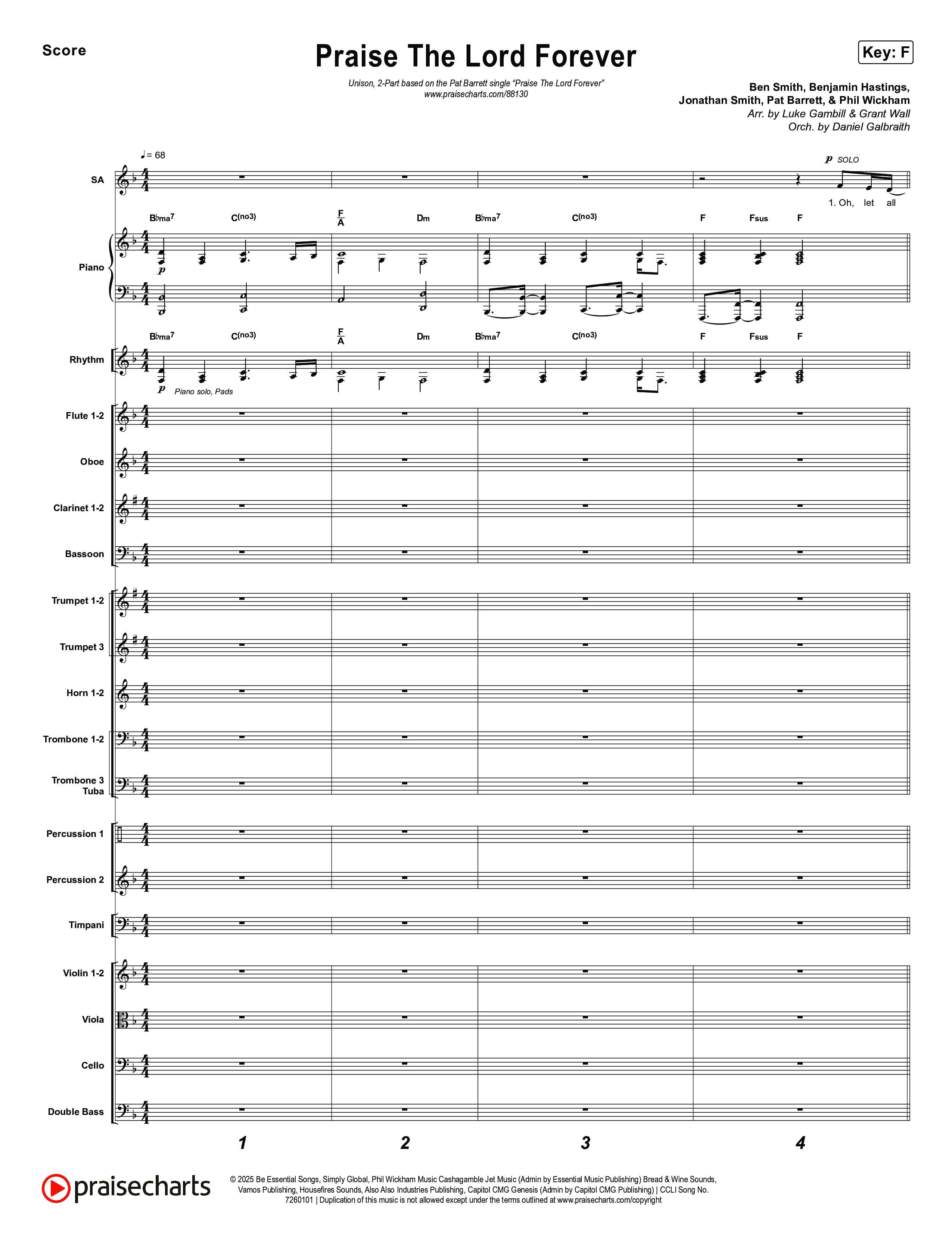 Praise The Lord Forever (Unison/2-Part) Orchestration (Pat Barrett / Arr. Luke Gambill)