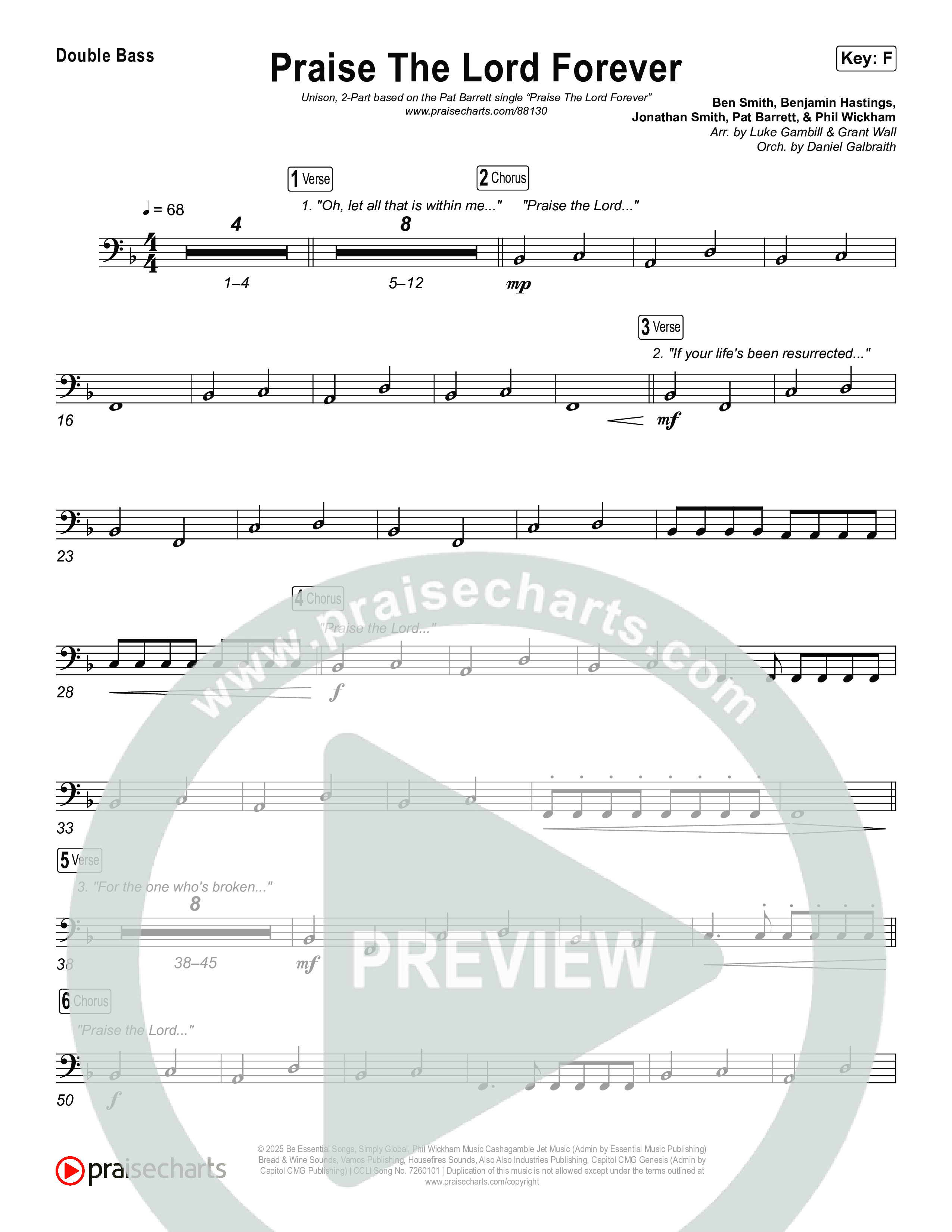 Praise The Lord Forever (Unison/2-Part) Double Bass (Pat Barrett / Arr. Luke Gambill)
