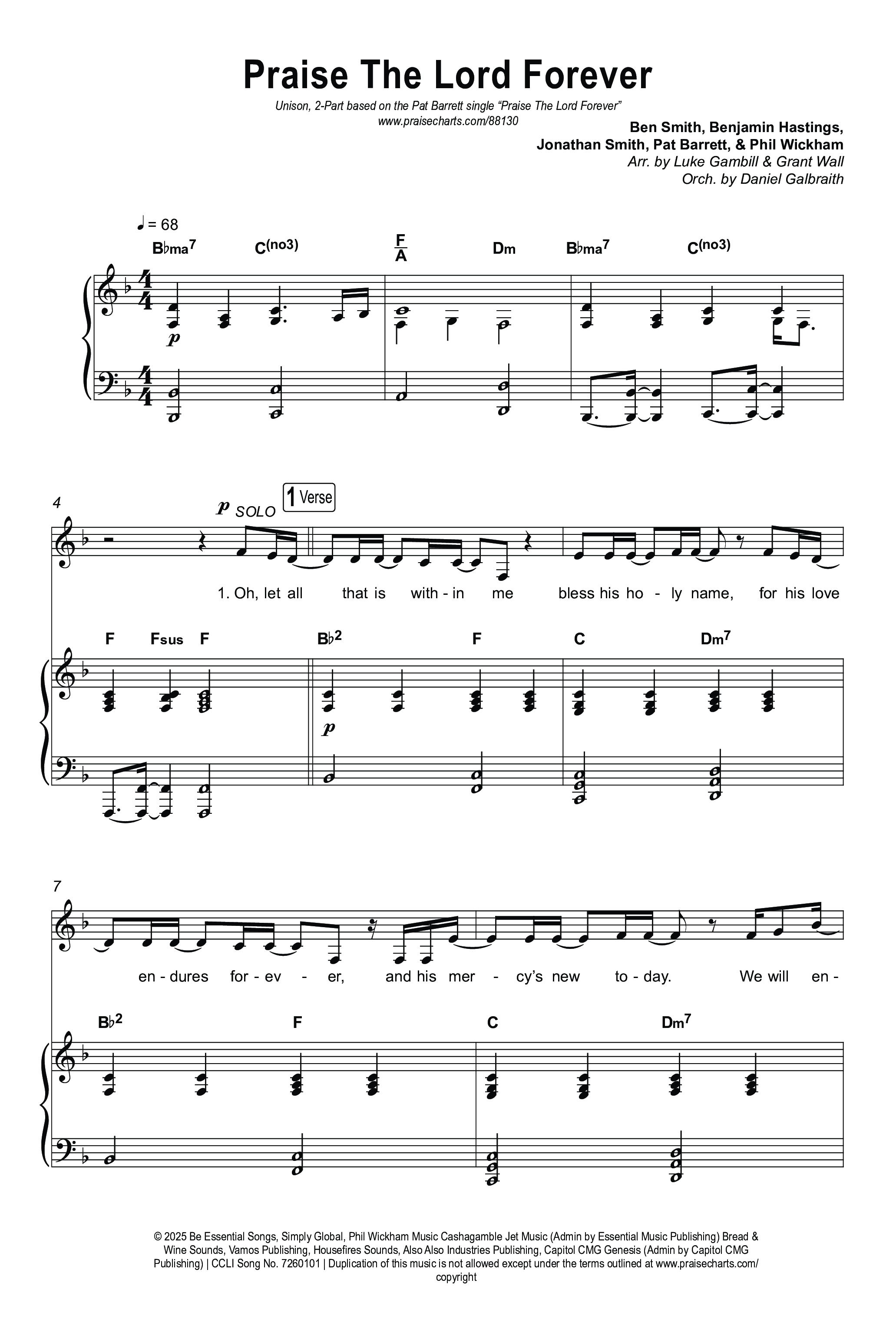 Praise The Lord Forever (Unison/2-Part) Octavo (Uni/2-Part & Pno) (Pat Barrett / Arr. Luke Gambill)