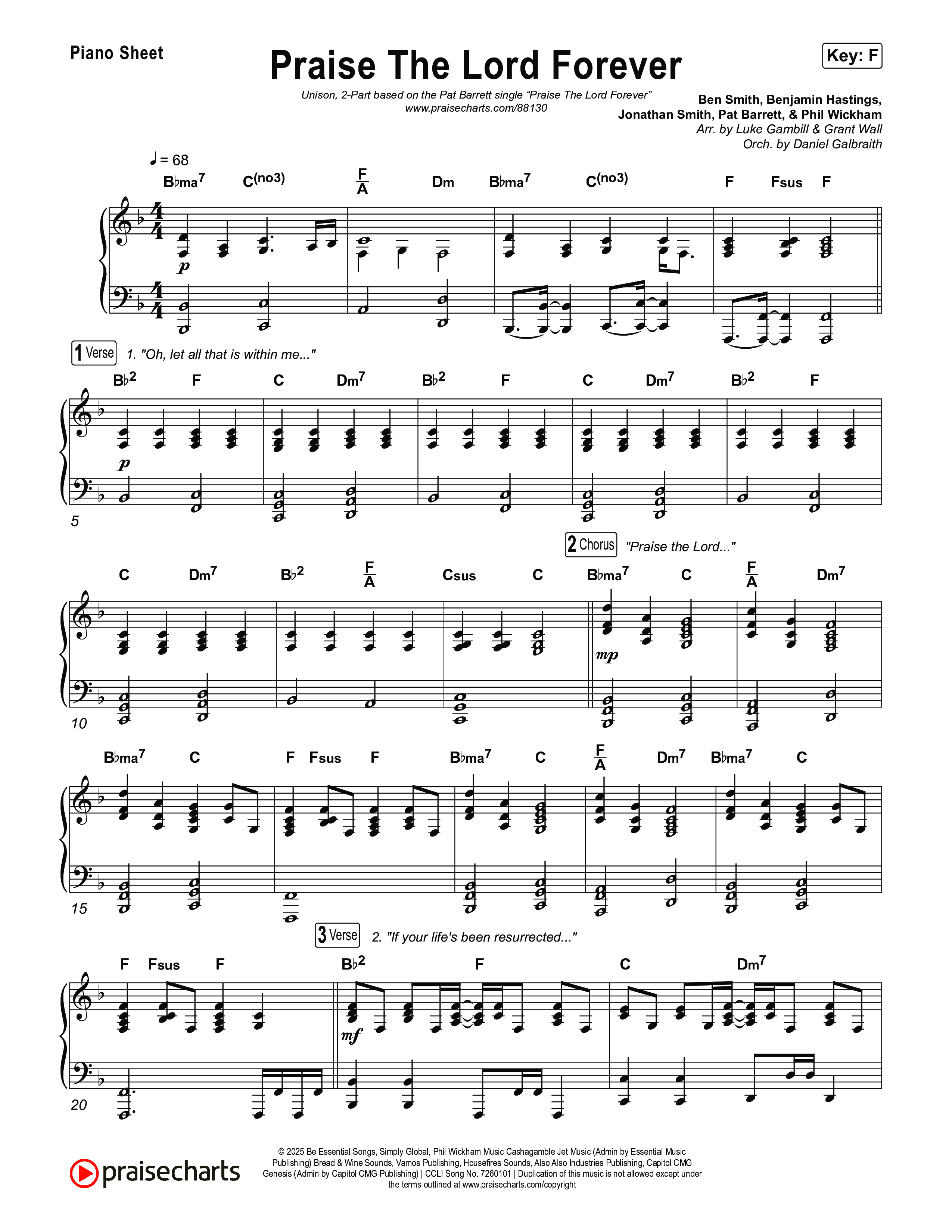 Praise The Lord Forever (Unison/2-Part) Piano Sheet (Pat Barrett / Arr. Luke Gambill)