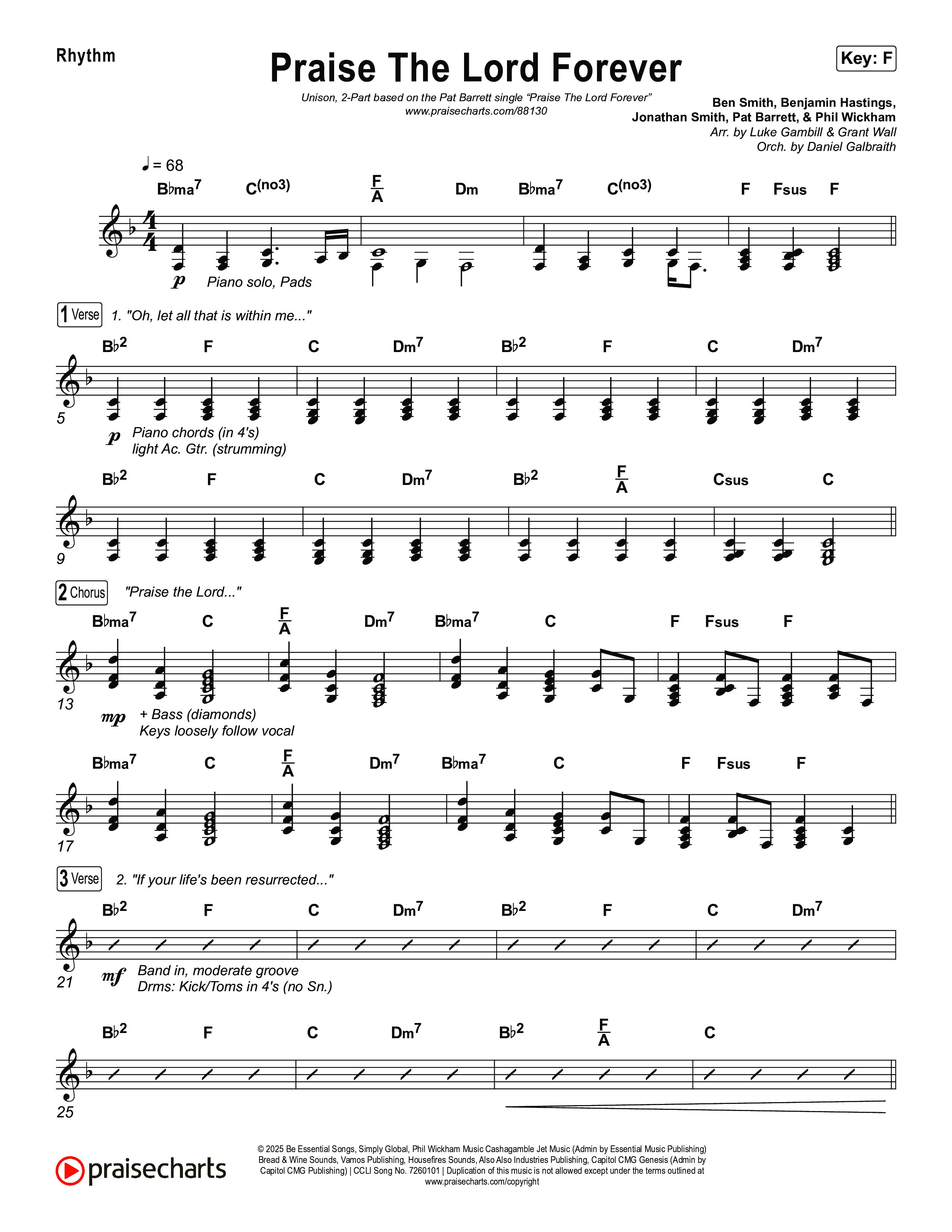 Praise The Lord Forever (Unison/2-Part) Rhythm Chart (Pat Barrett / Arr. Luke Gambill)