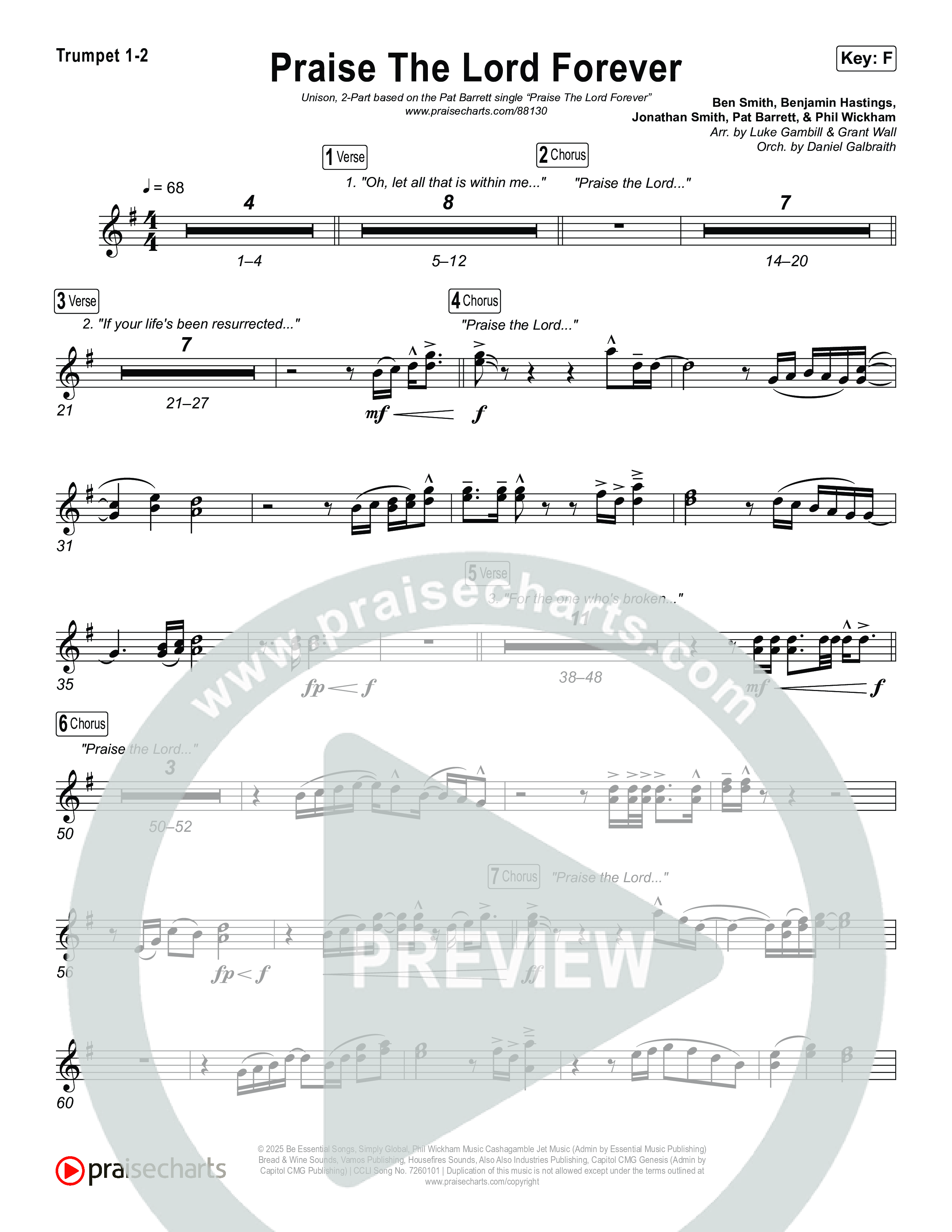 Praise The Lord Forever (Unison/2-Part) Trumpet 1,2 (Pat Barrett / Arr. Luke Gambill)