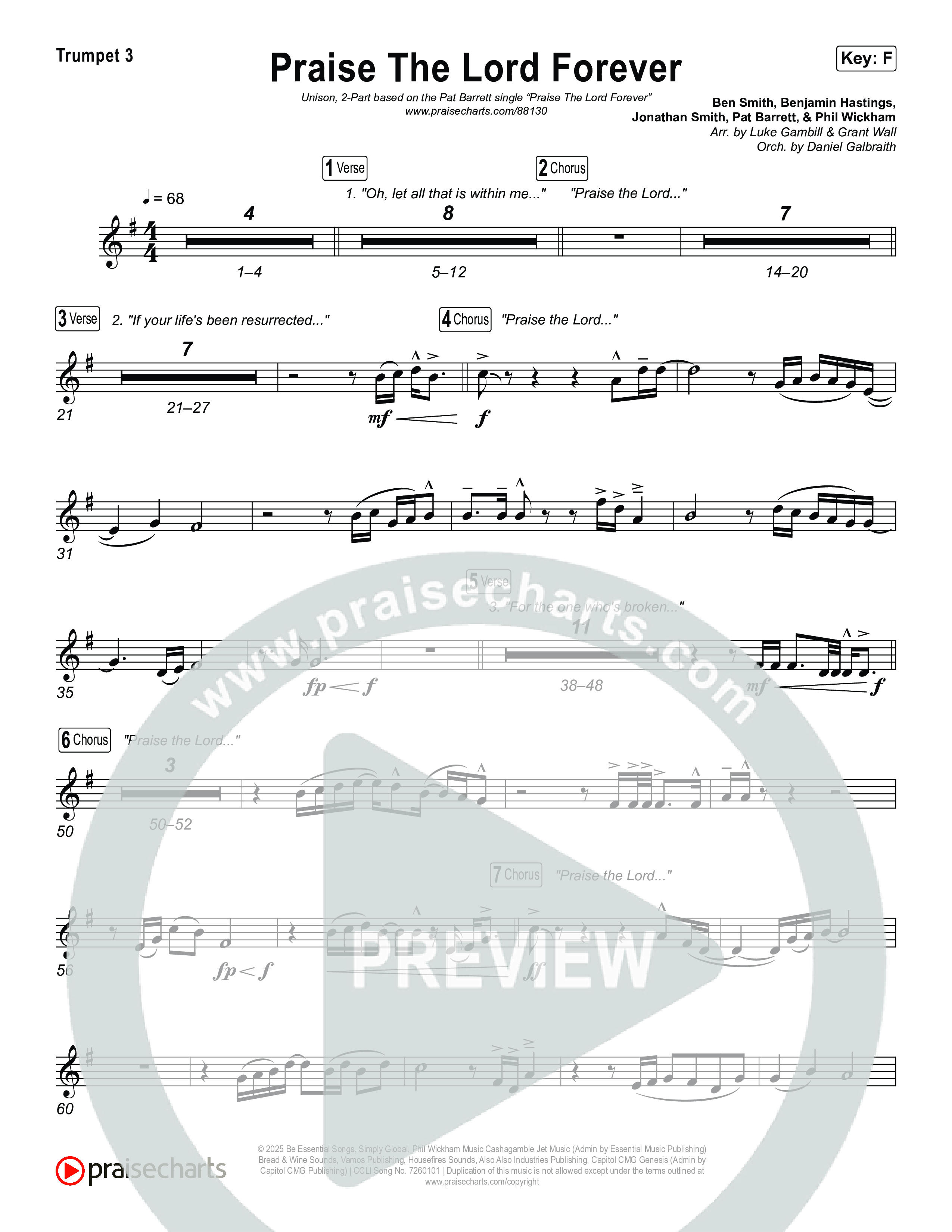 Praise The Lord Forever (Unison/2-Part) Trumpet 3 (Pat Barrett / Arr. Luke Gambill)