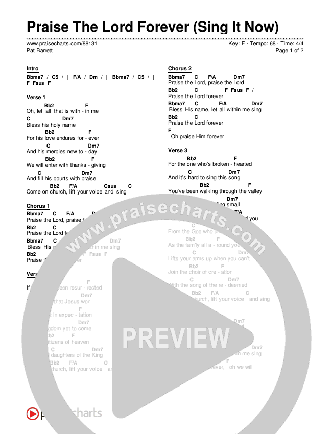 Praise The Lord Forever (Sing It Now) Chords & Lyrics (Pat Barrett / Arr. Luke Gambill)