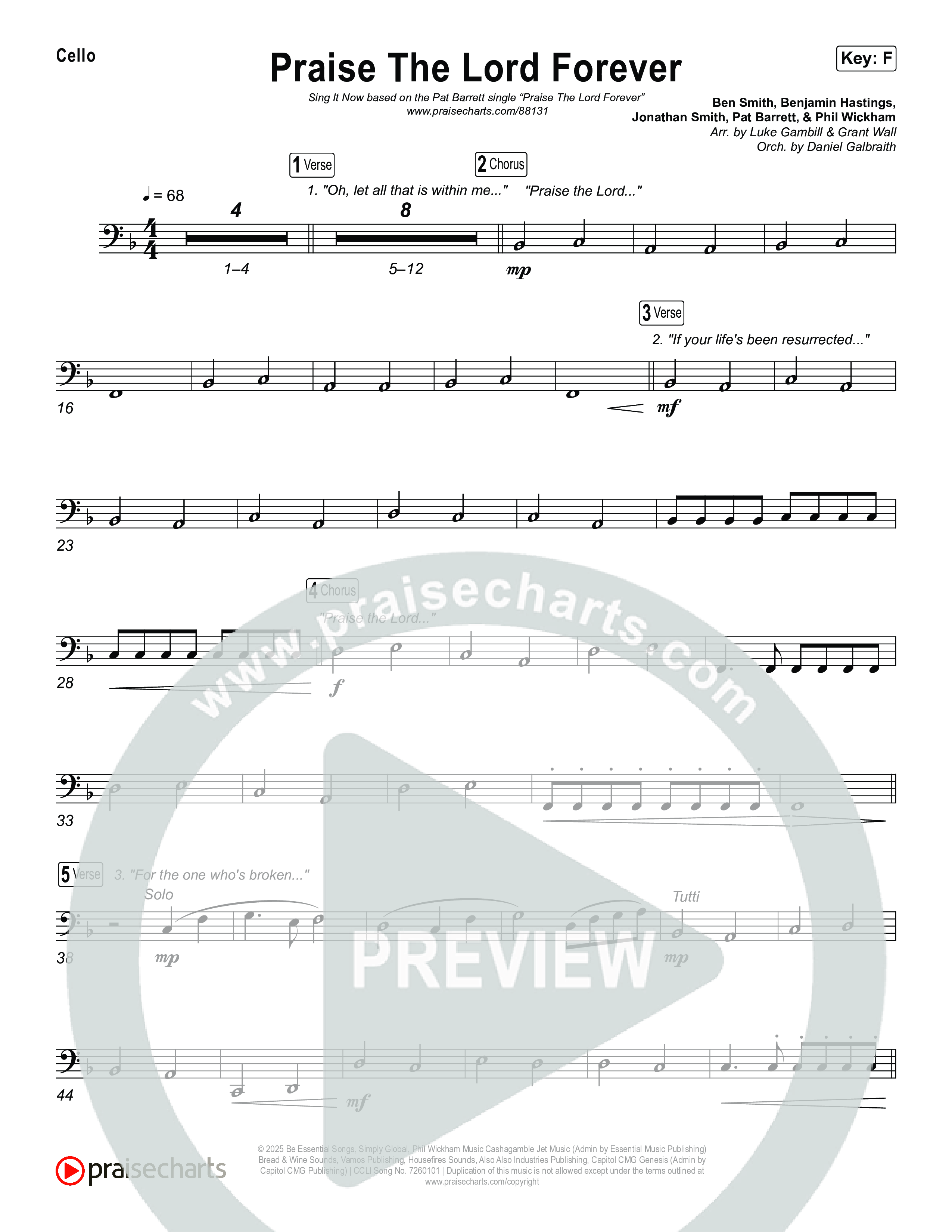 Praise The Lord Forever (Sing It Now) Cello (Pat Barrett / Arr. Luke Gambill)