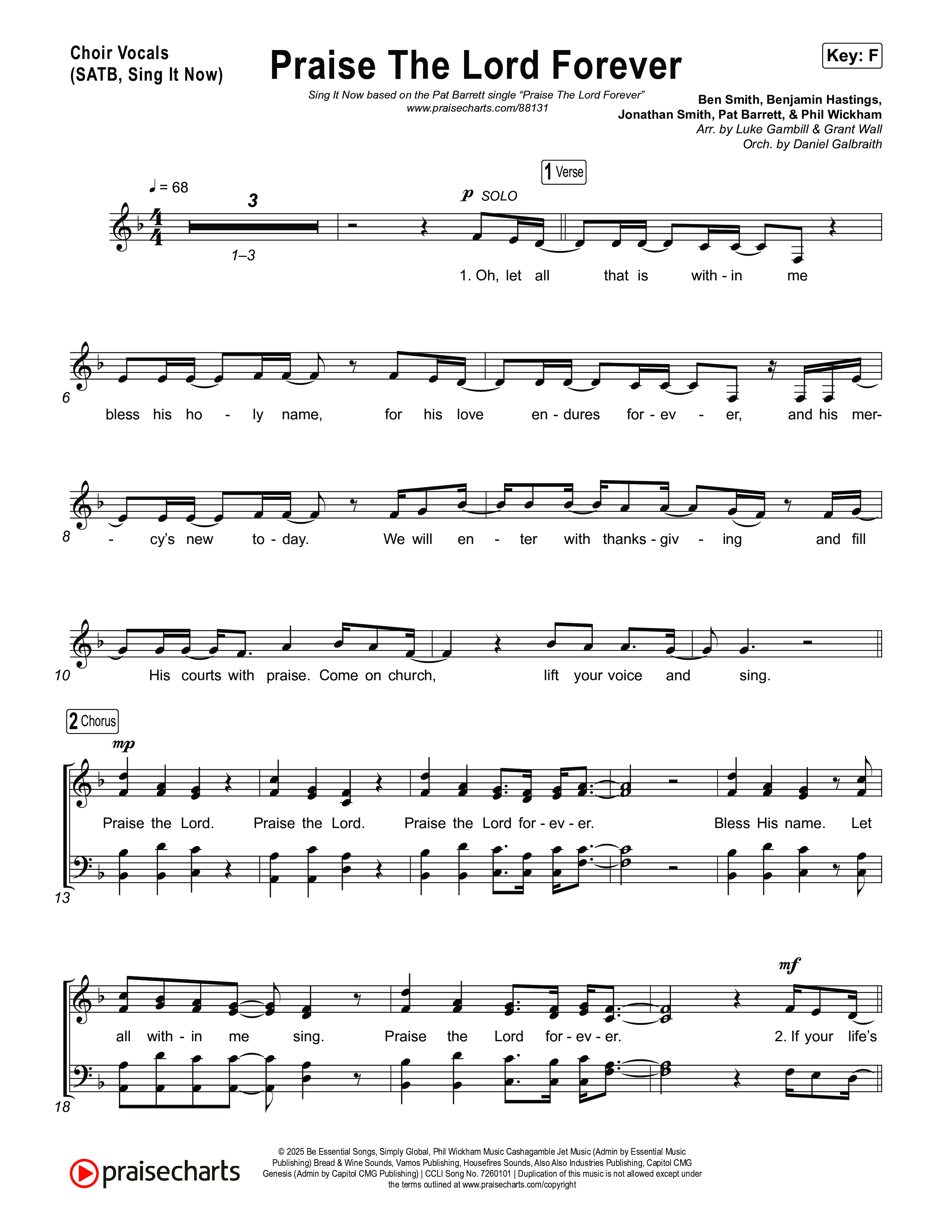Praise The Lord Forever (Sing It Now) Choir Sheet (SATB) (Pat Barrett / Arr. Luke Gambill)