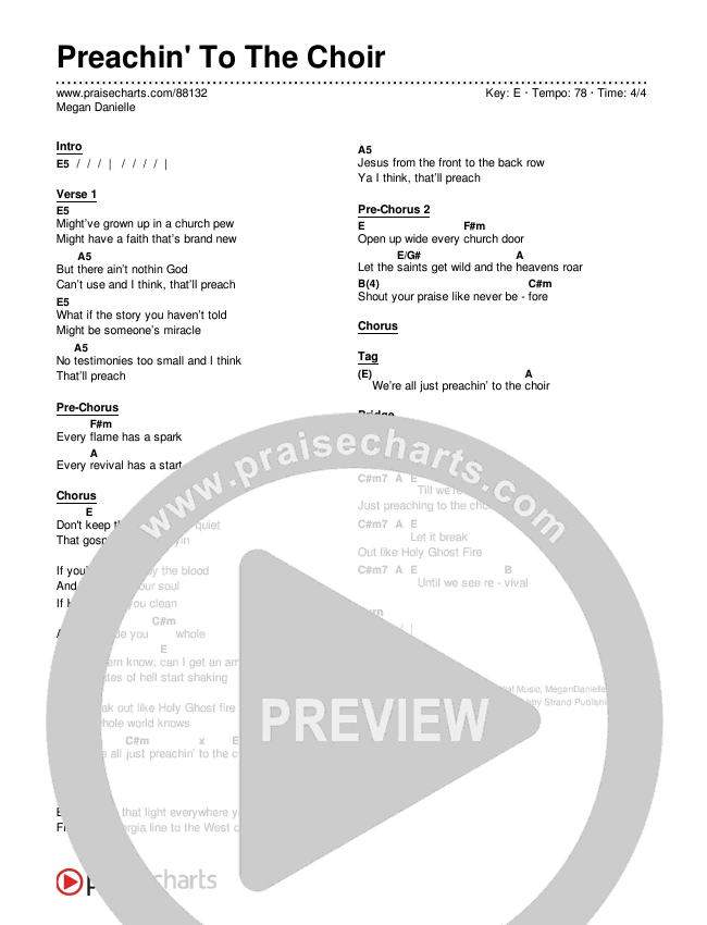 Preachin' To The Choir Chords & Lyrics (Megan Danielle)